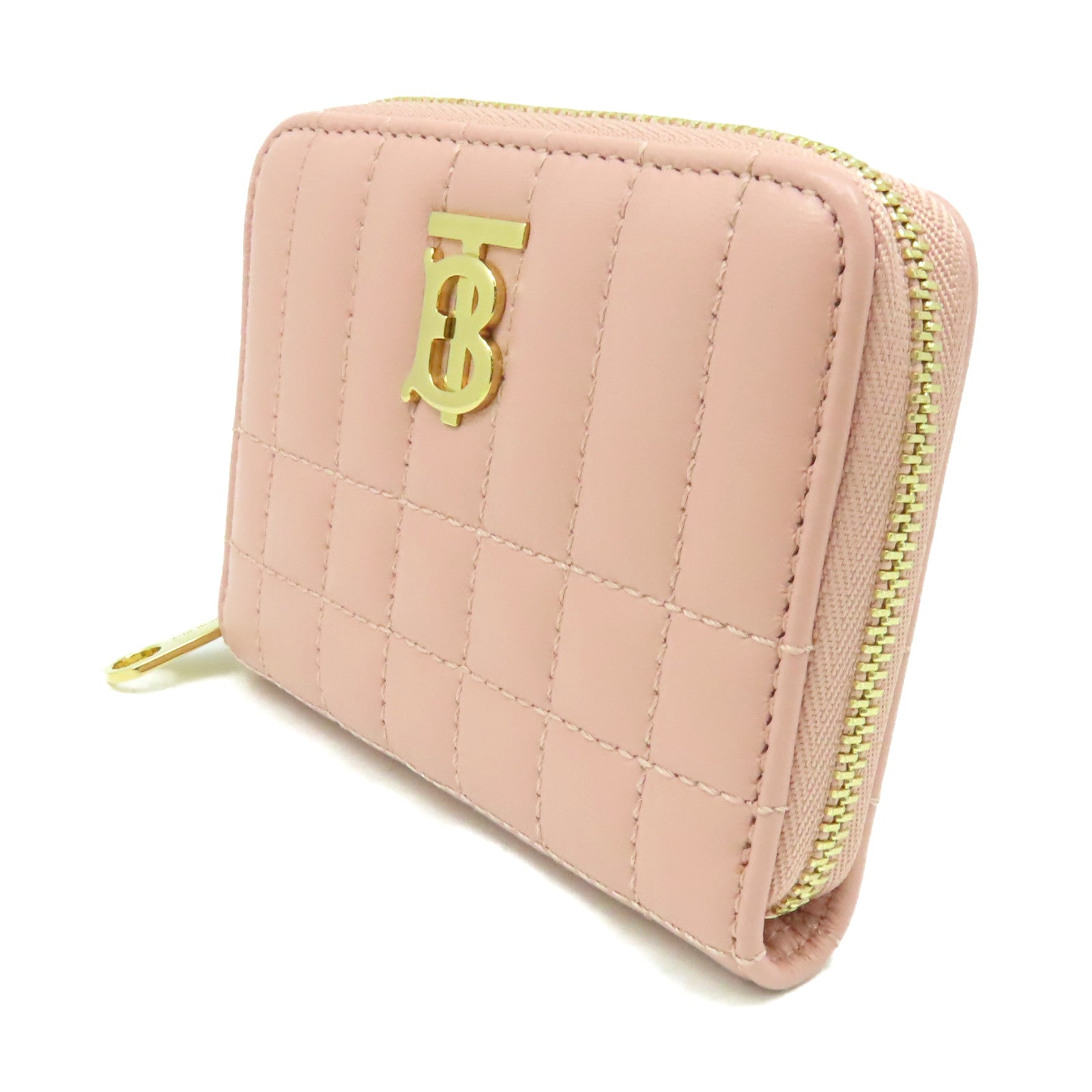 BURBERRY 羊皮皮革Round Card Coin Case金扣拉鏈零錢包/卡片套粉紅色