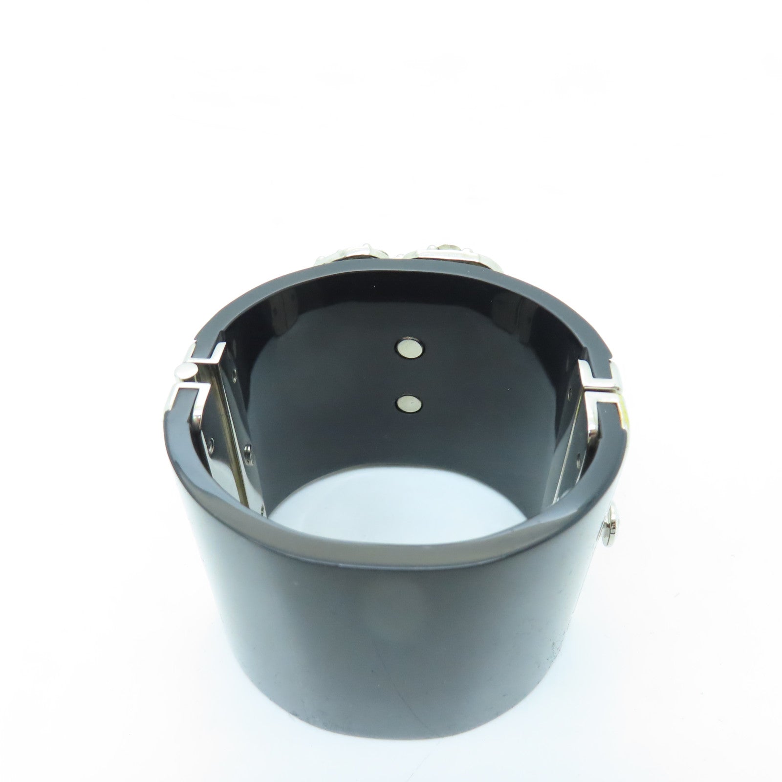 CHANEL metal Bangle silver buckle bracelet black