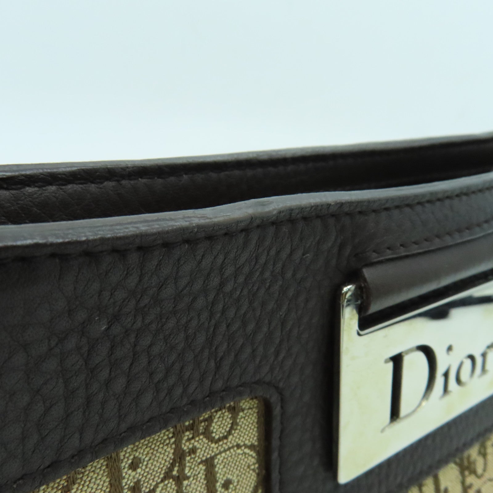 Dior canvas Handbag silver buckle handle bag brown