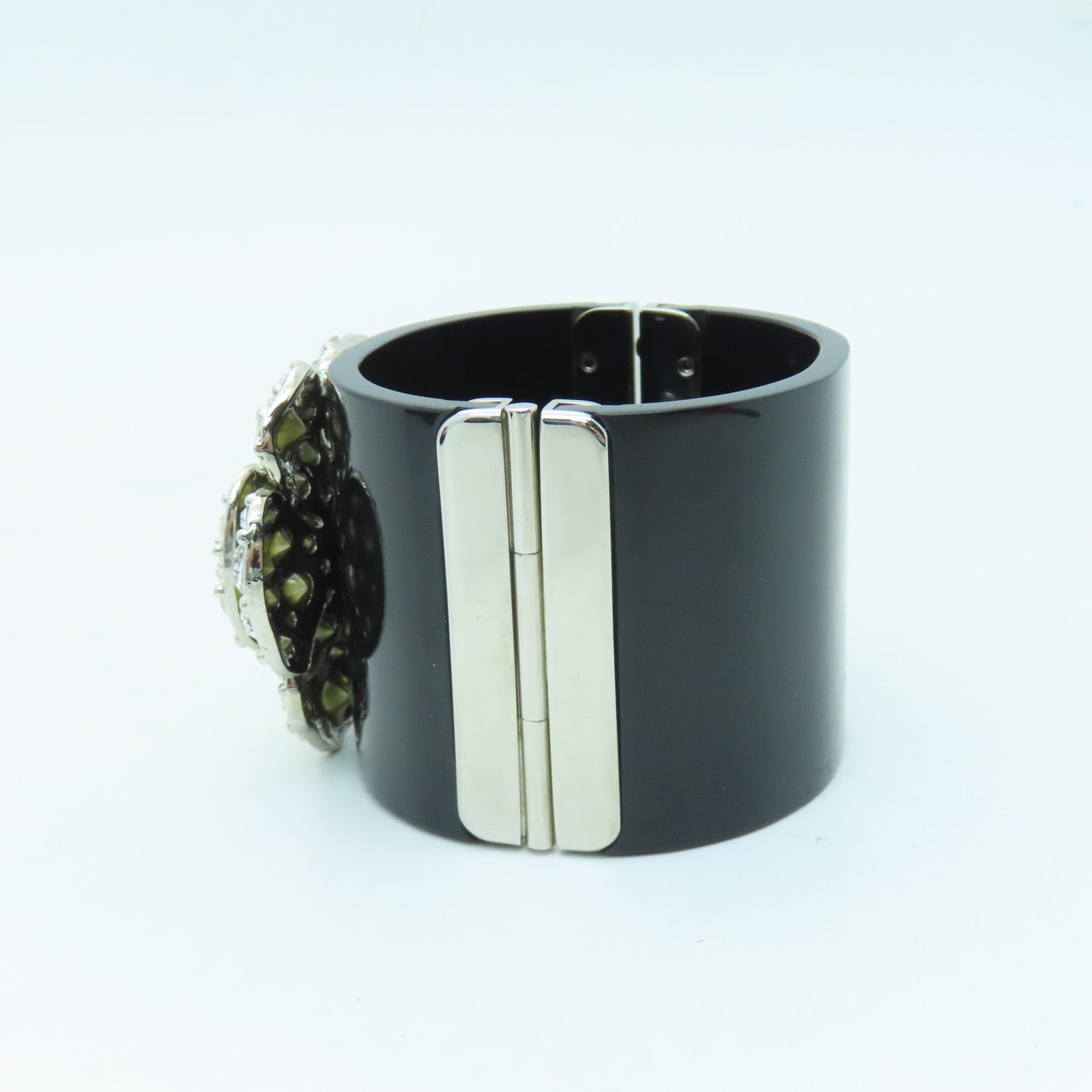 CHANEL metal Bangle silver buckle bracelet black