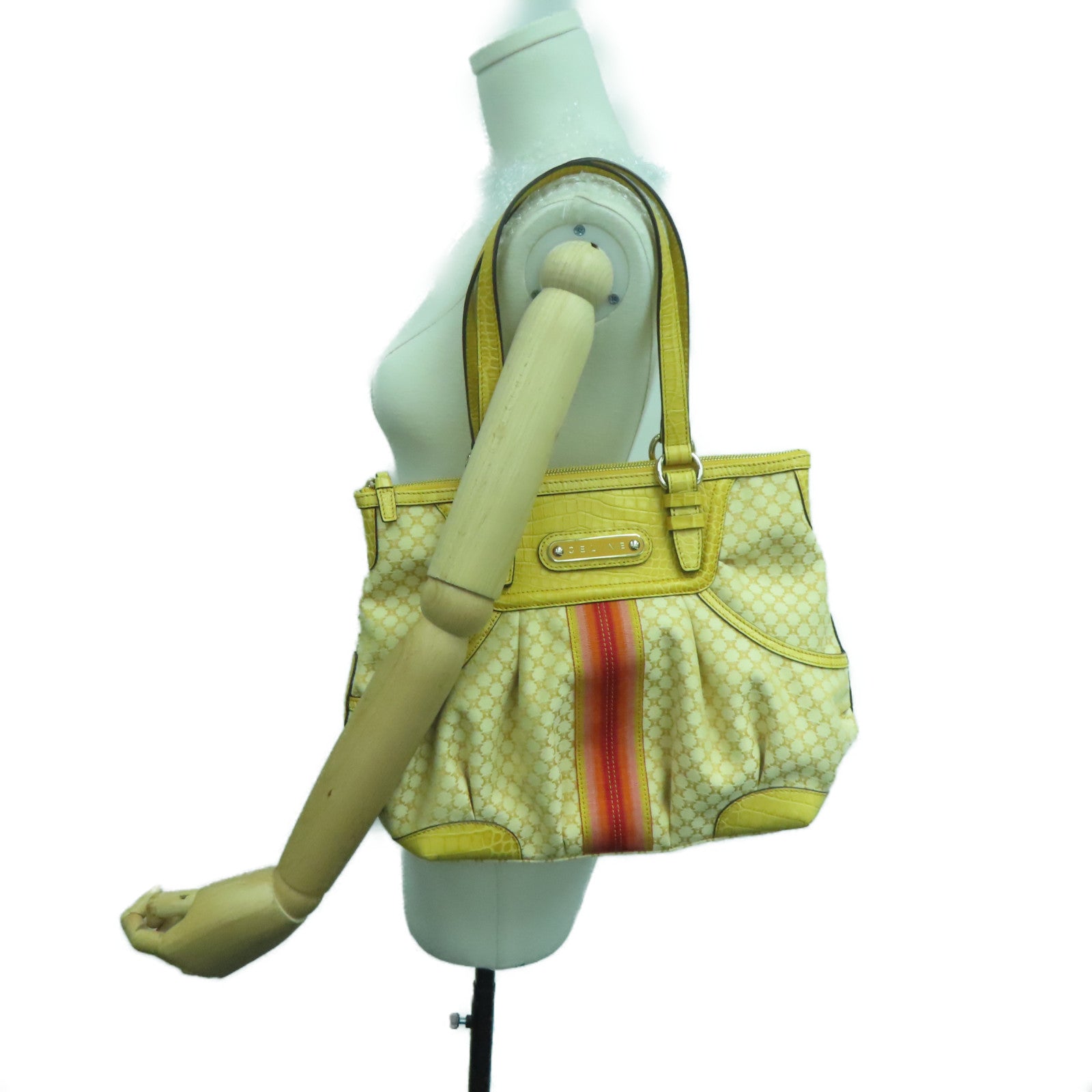 CELINE Canvas / Cowhide Leather Vintage Tote Bag Handle Bag / Shoulder Bag Yellow