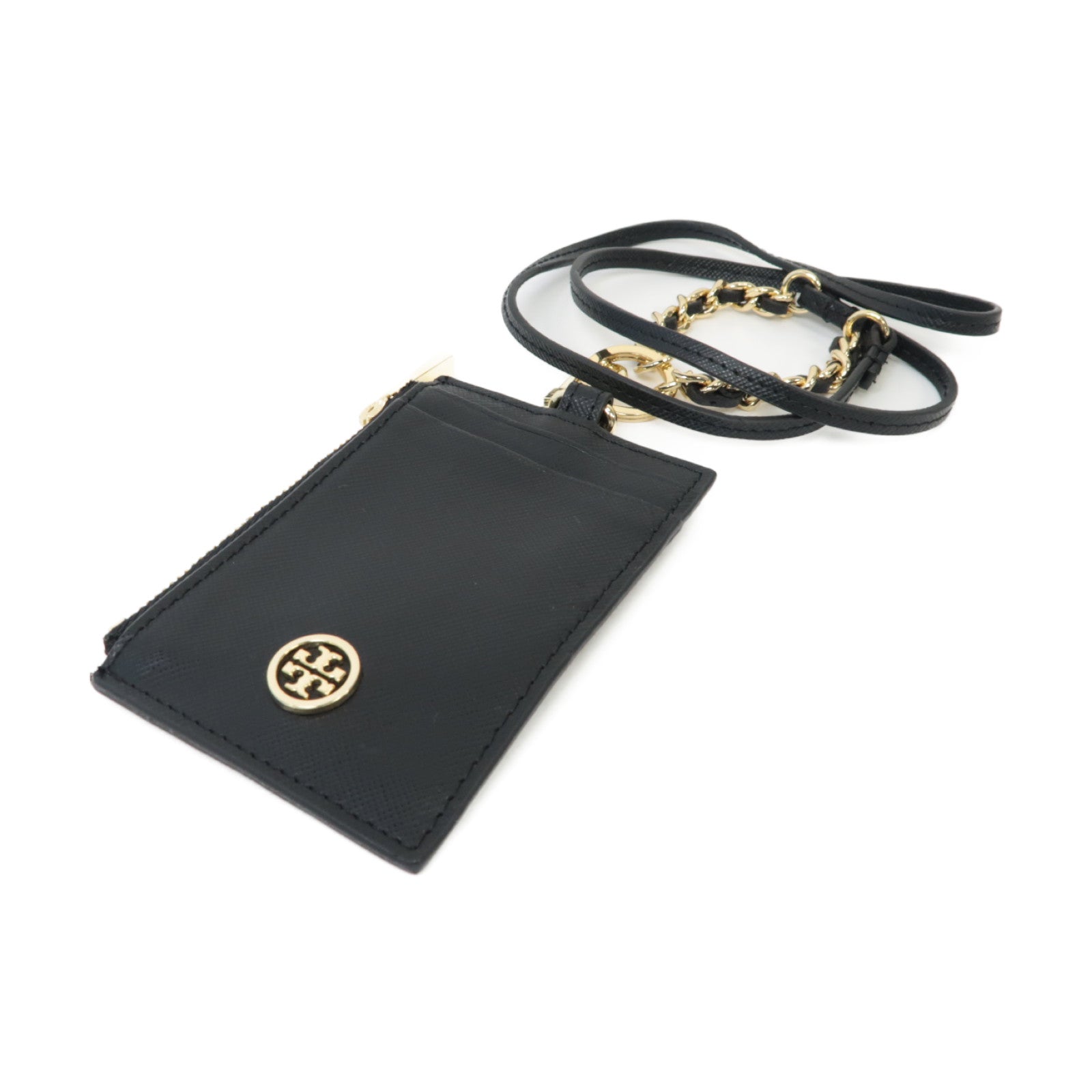 Tory Burch 牛皮皮革Card Holder金扣卡片套黑色