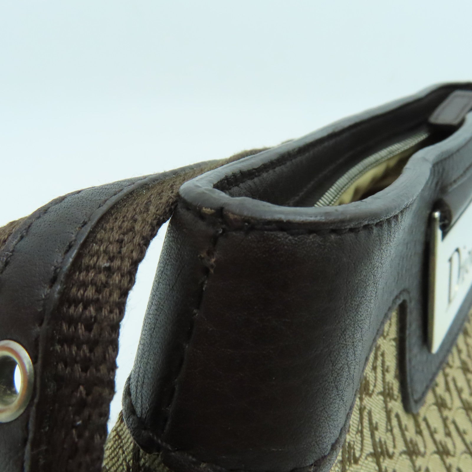 Dior canvas Handbag silver buckle handle bag brown