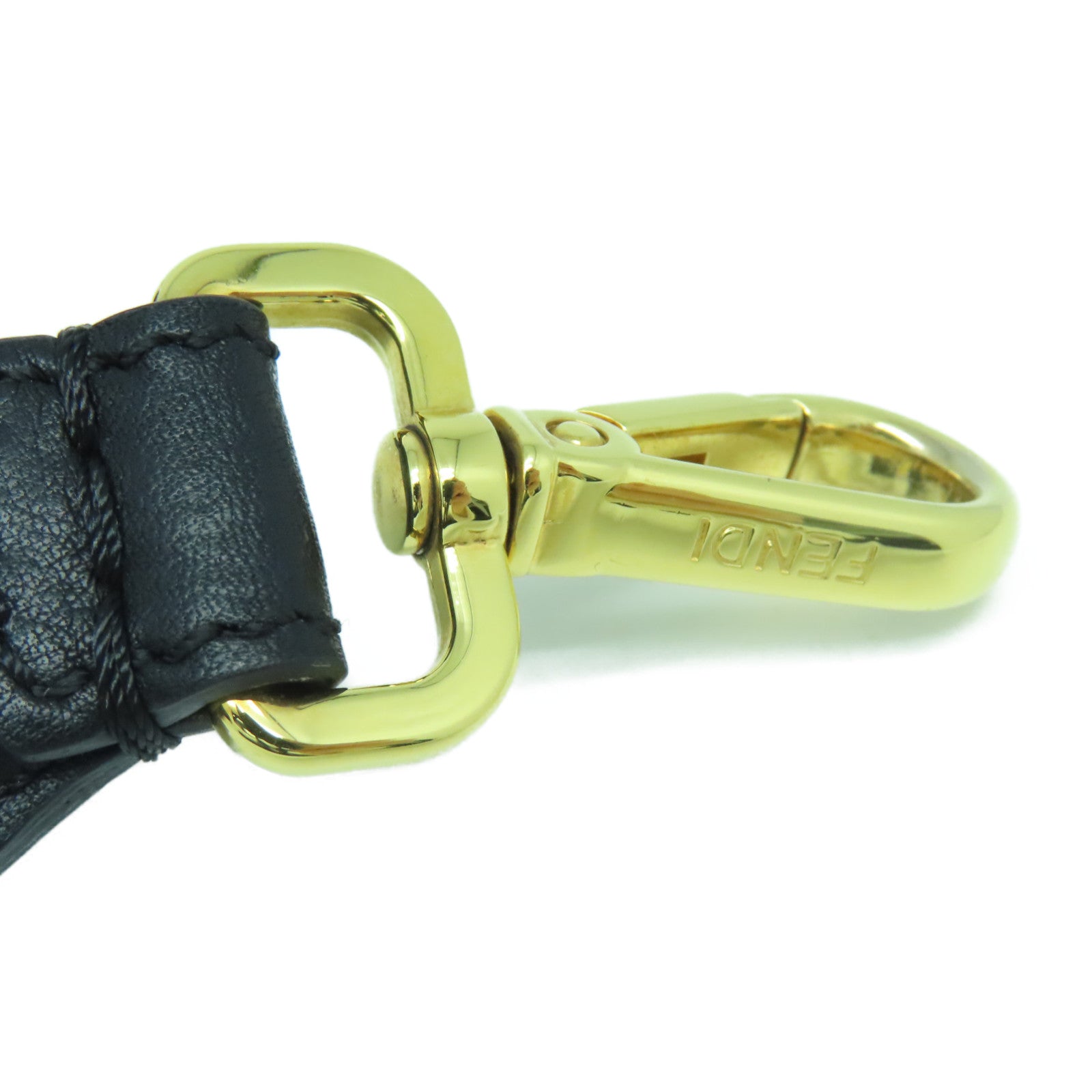 FENDI Cowhide Leather Studded Strap Gold Buckle Charm Black