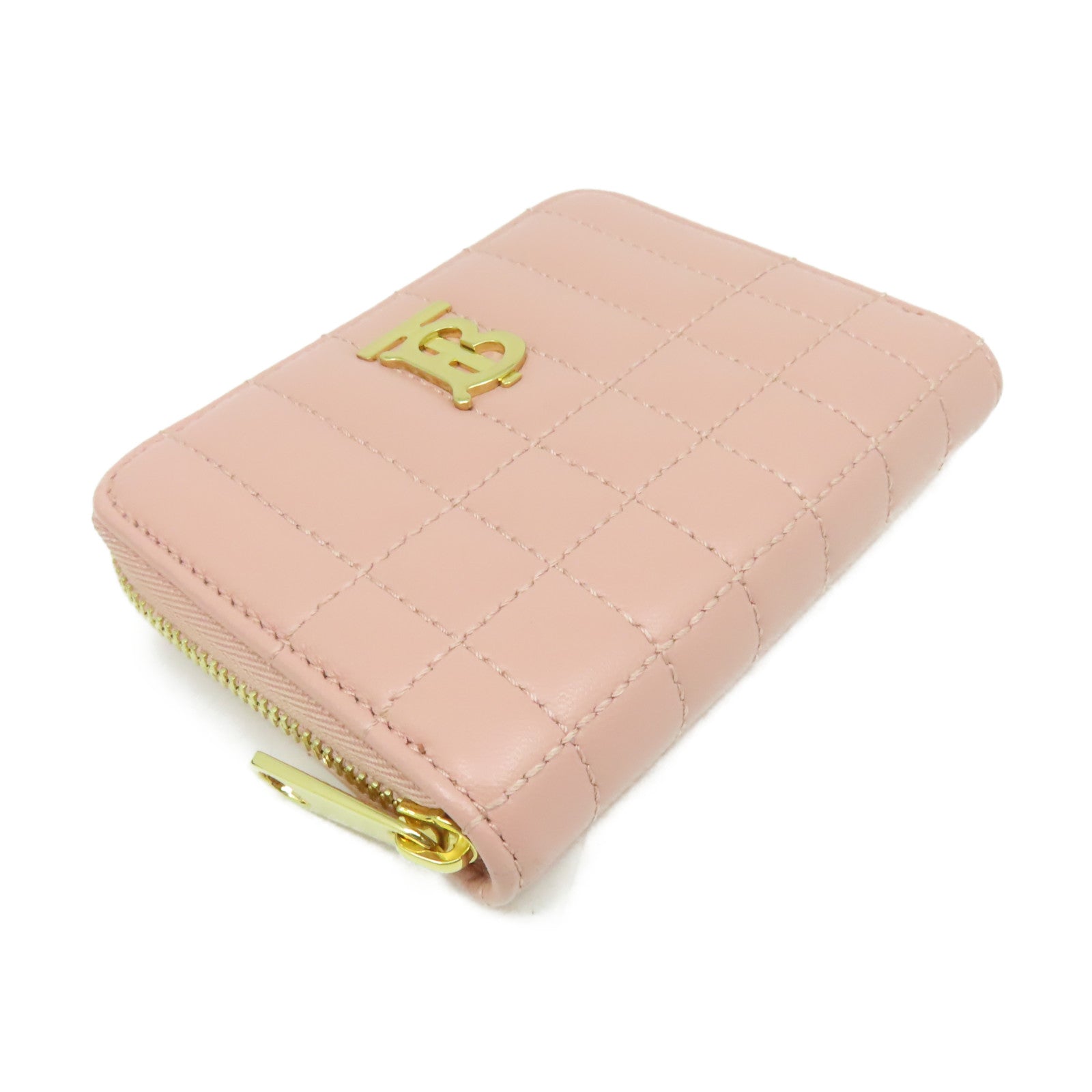 BURBERRY 羊皮皮革Round Card Coin Case金扣拉鏈零錢包/卡片套粉紅色