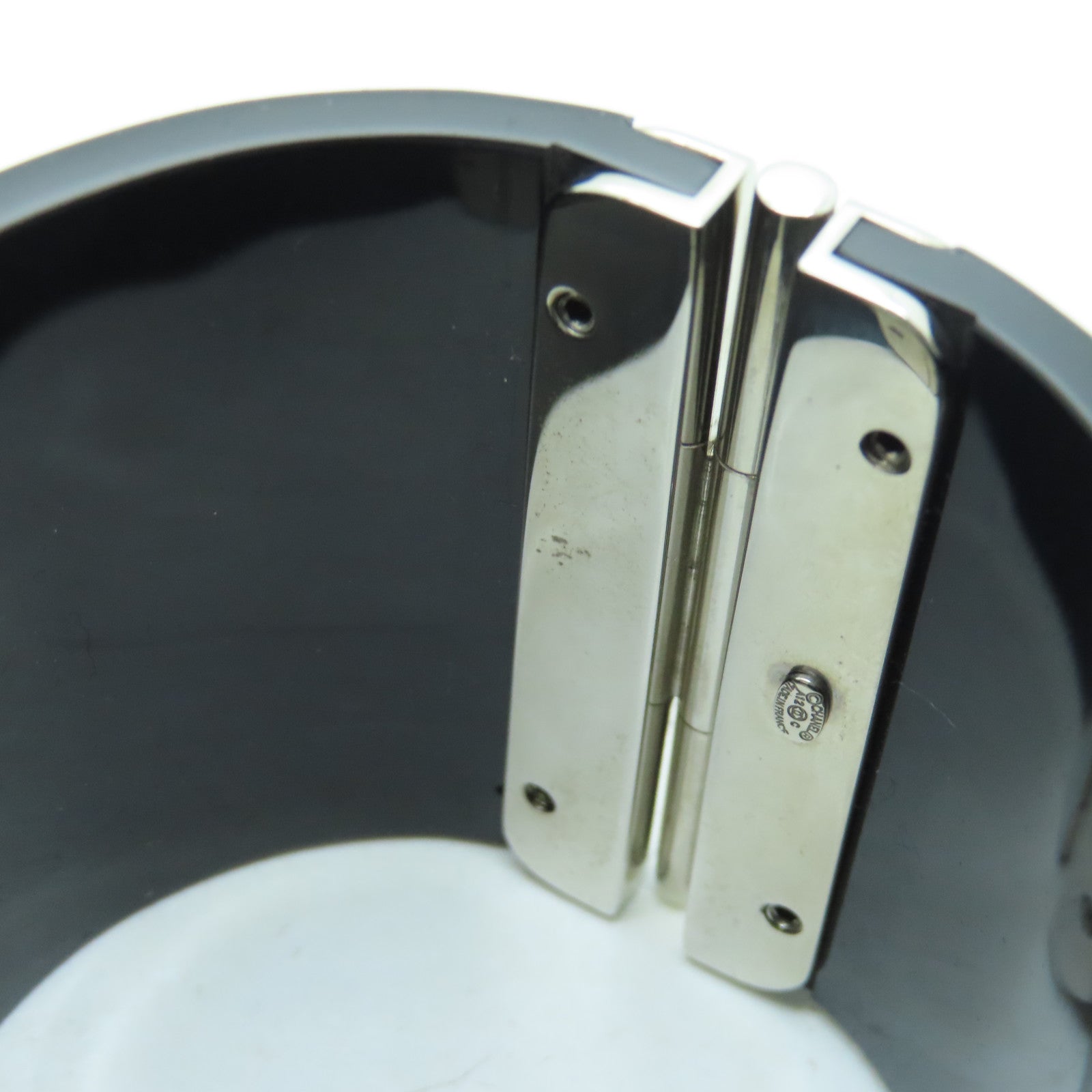 CHANEL metal Bangle silver buckle bracelet black