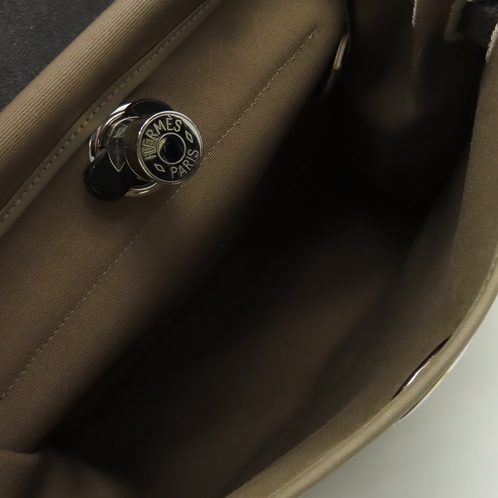 HERMES 帆布Herbag PM 2Way Shoulder Bag銀扣手挽肩背兩用袋Etoupe大象灰
