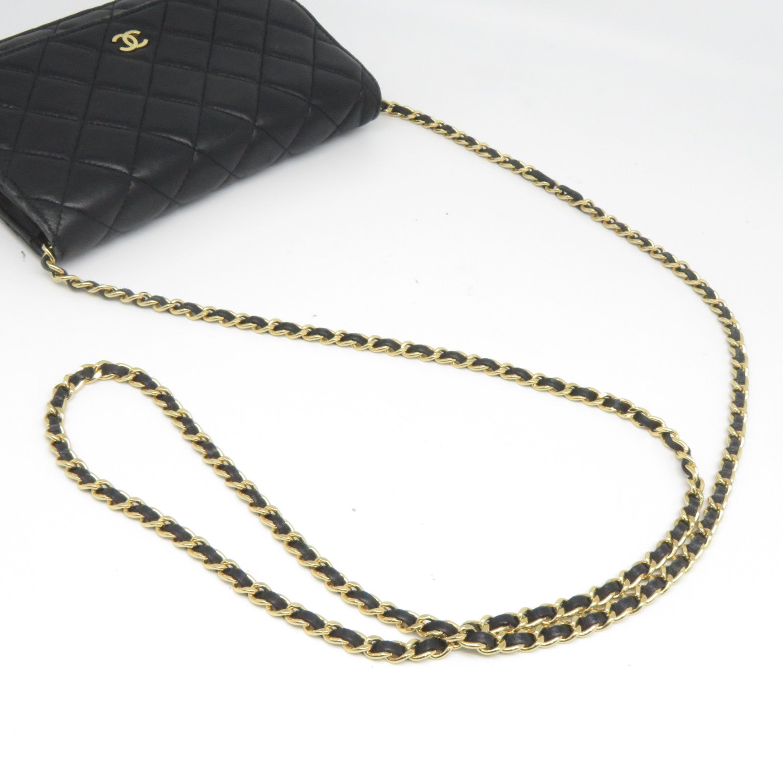 CHANEL 菱格羊皮皮革Chain Shoulder Bag金扣肩背袋黑色