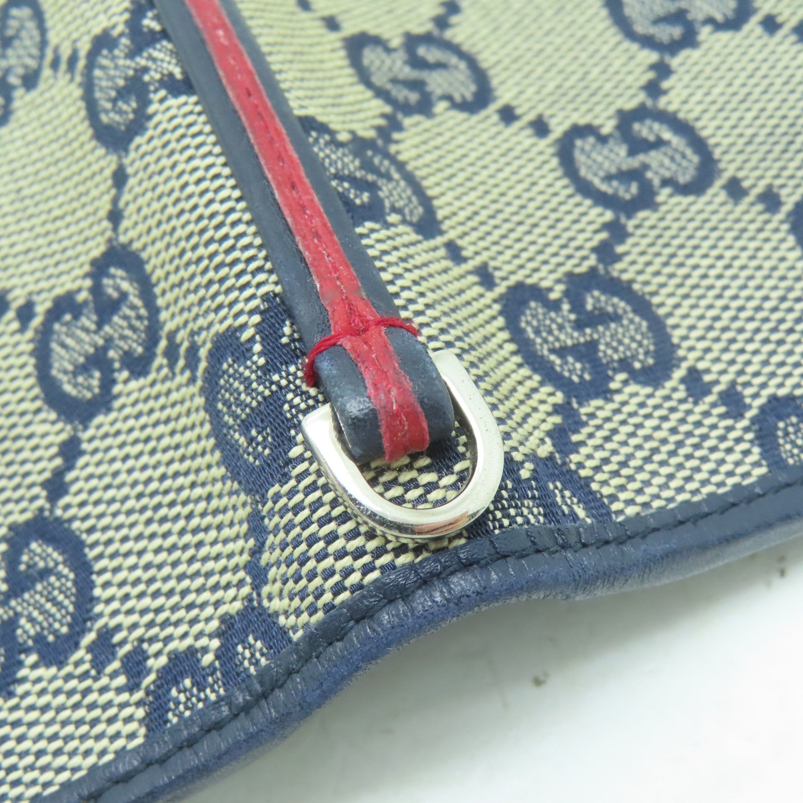 GUCCI 帆布/皮革Long Wallet銀扣長錢包深藍色