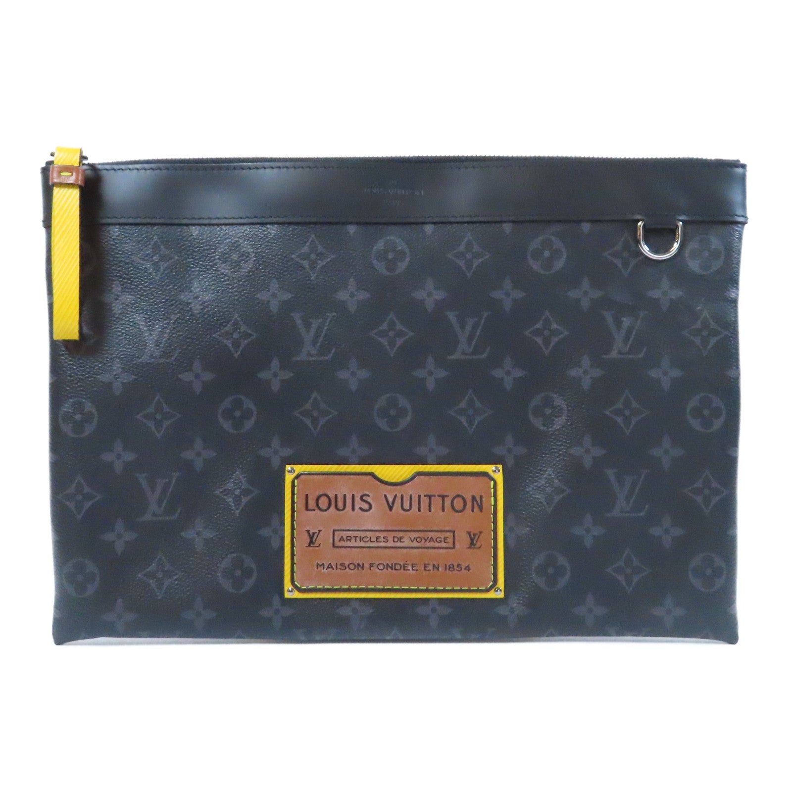 LOUIS VUITTON Monogram Eclipse Pochette Discovery銀扣手拿包黑色