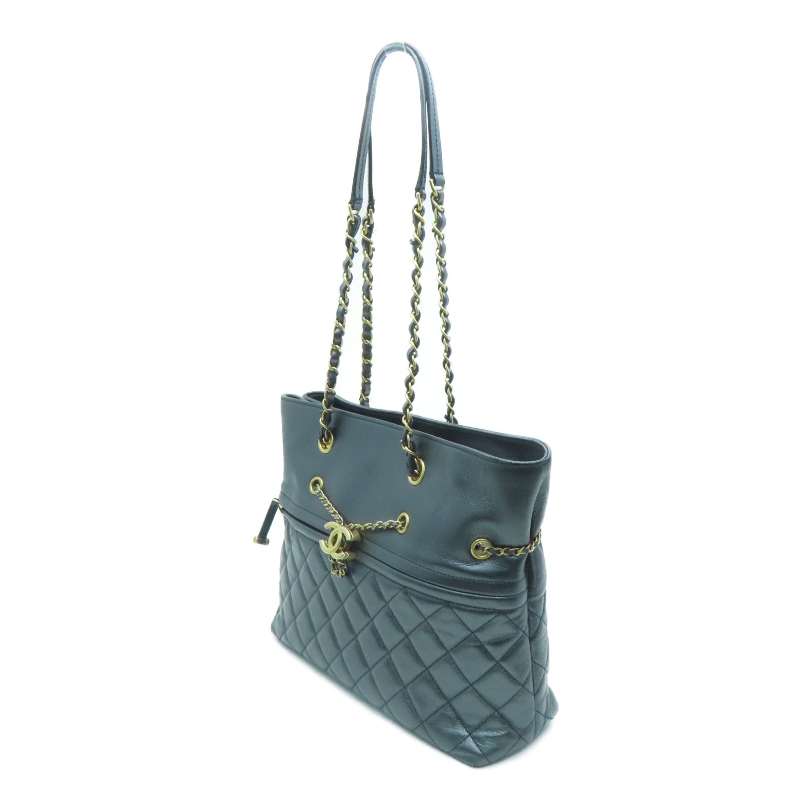 CHANEL 【激减优惠】菱格牛皮皮革Chain Shoulder金扣链带肩背袋