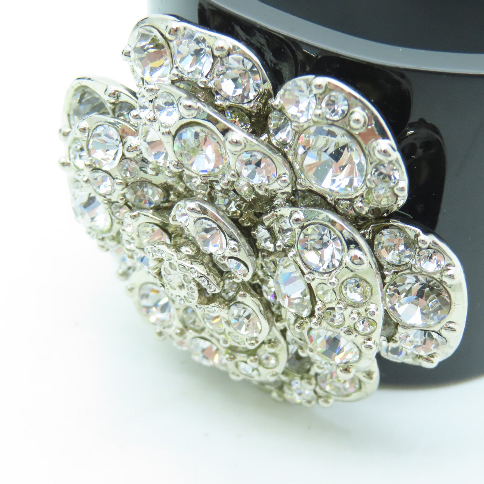 CHANEL metal Bangle silver buckle bracelet black