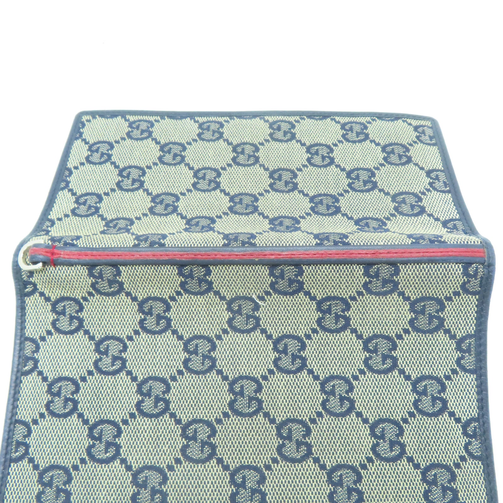 GUCCI 帆布/皮革Long Wallet銀扣長錢包深藍色