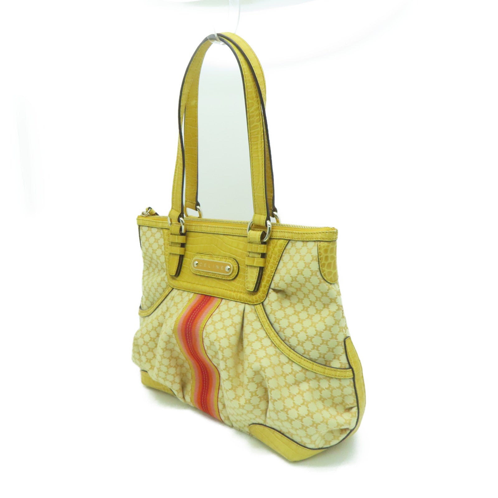 CELINE Canvas / Cowhide Leather Vintage Tote Bag Handle Bag / Shoulder Bag Yellow