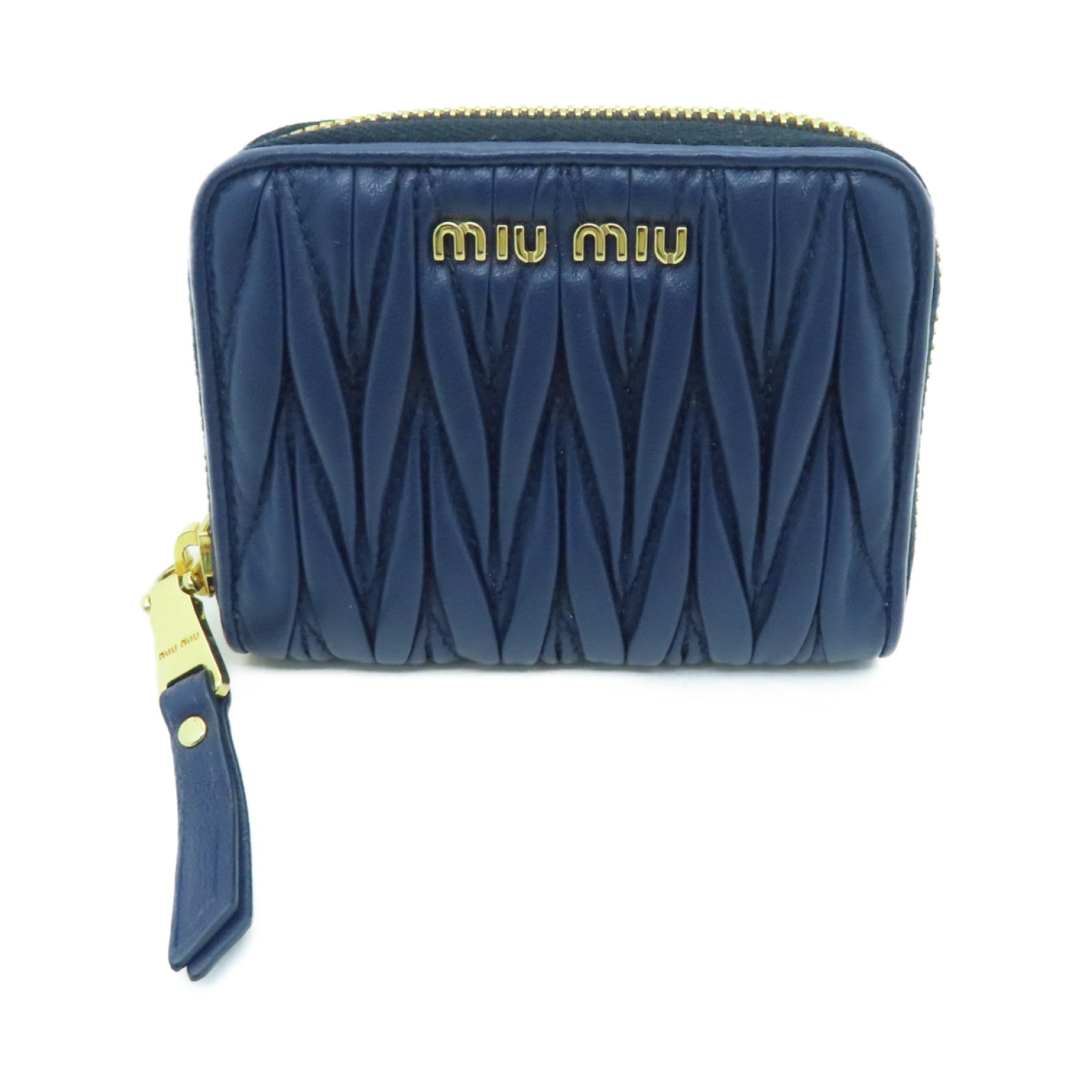 Miu Miu Sheepskin Leather Card Case Gold Buckle Green