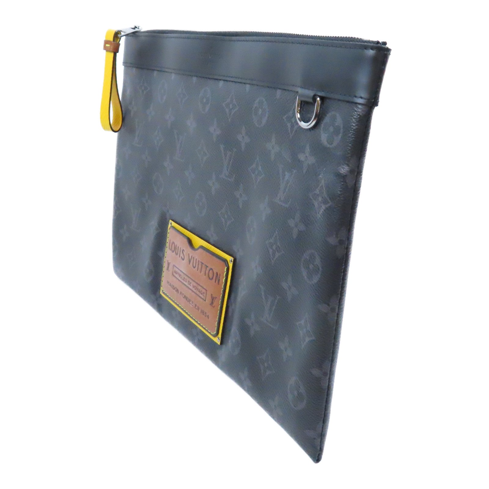 LOUIS VUITTON Monogram Eclipse Pochette Discovery銀扣手拿包黑色