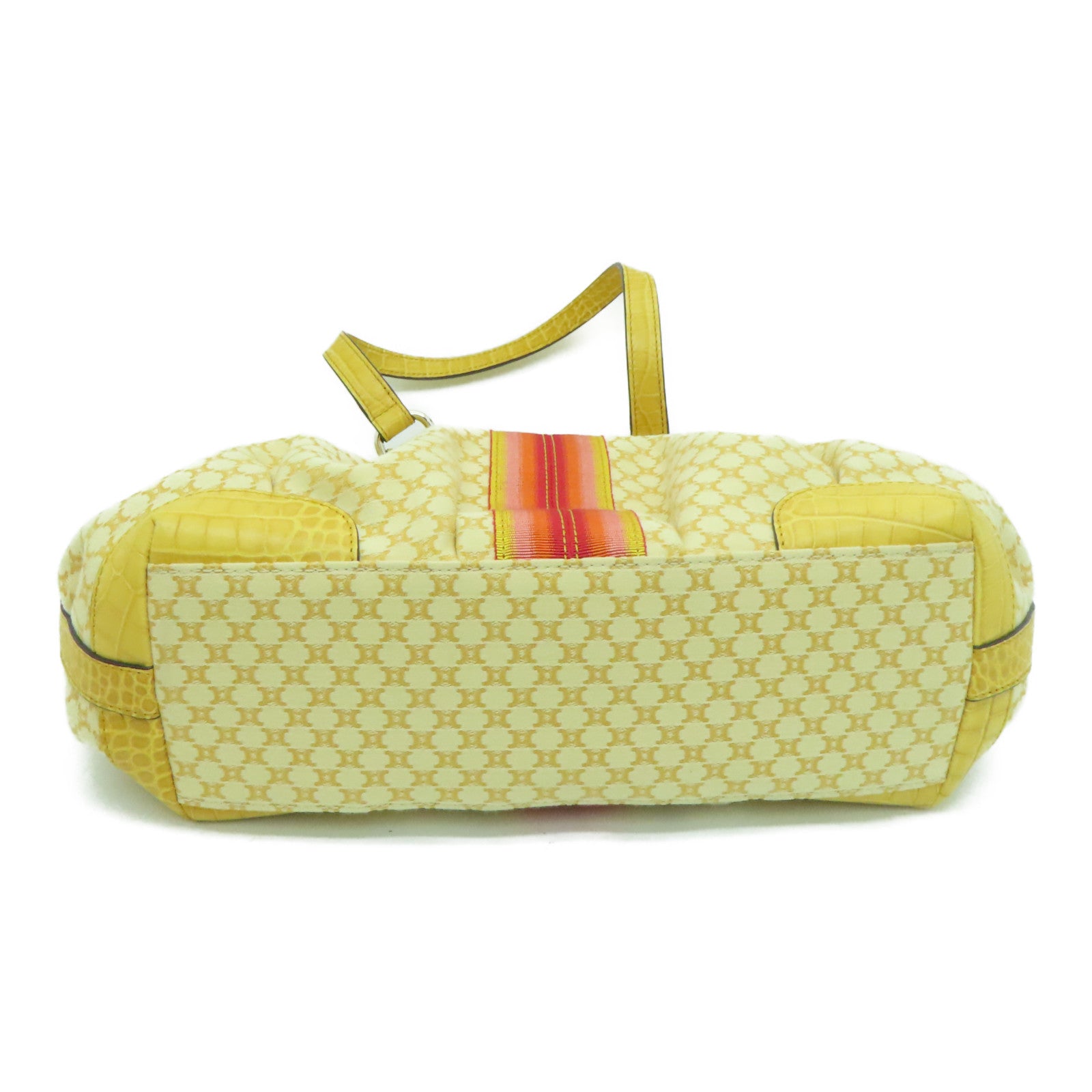 CELINE Canvas / Cowhide Leather Vintage Tote Bag Handle Bag / Shoulder Bag Yellow