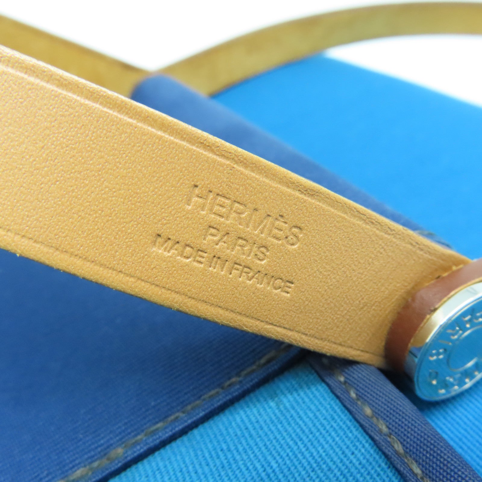 HERMES 帆布Cabag銀扣手挽肩背兩用袋藍色