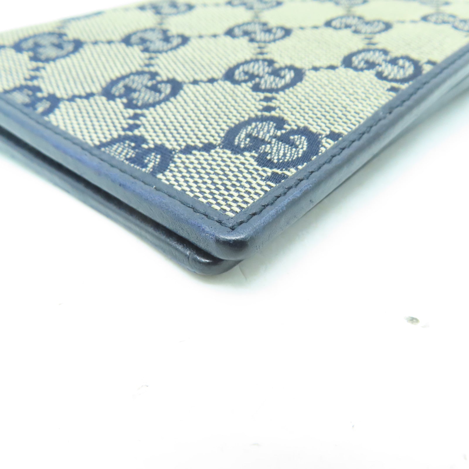 GUCCI 帆布/皮革Long Wallet銀扣長錢包深藍色