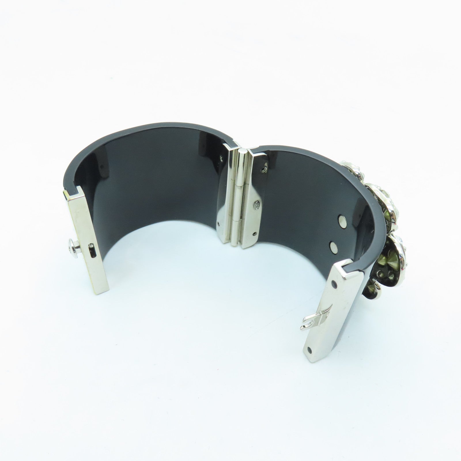 CHANEL metal Bangle silver buckle bracelet black
