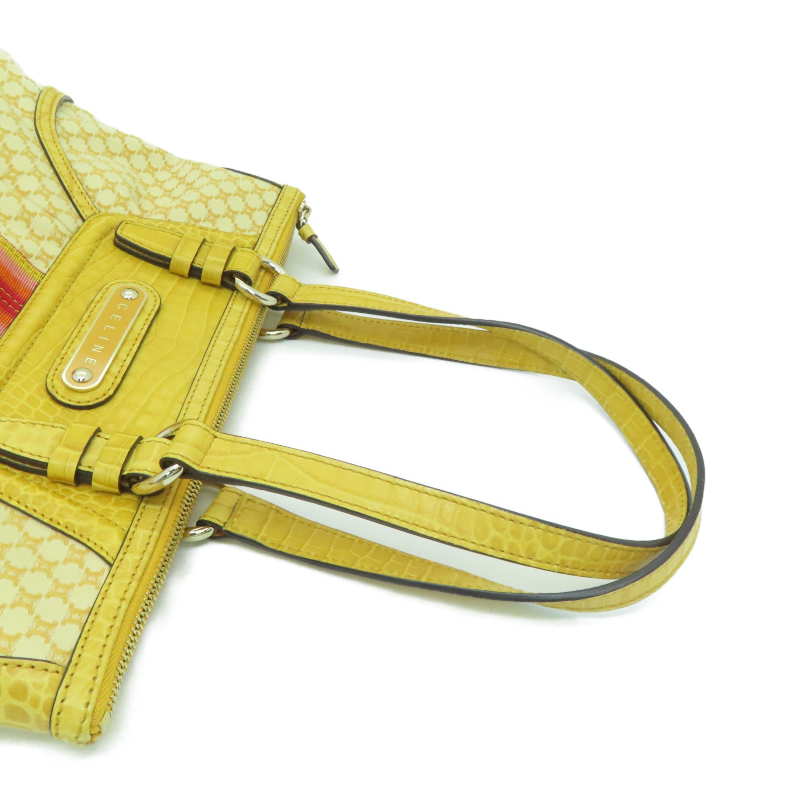 CELINE Canvas / Cowhide Leather Vintage Tote Bag Handle Bag / Shoulder Bag Yellow