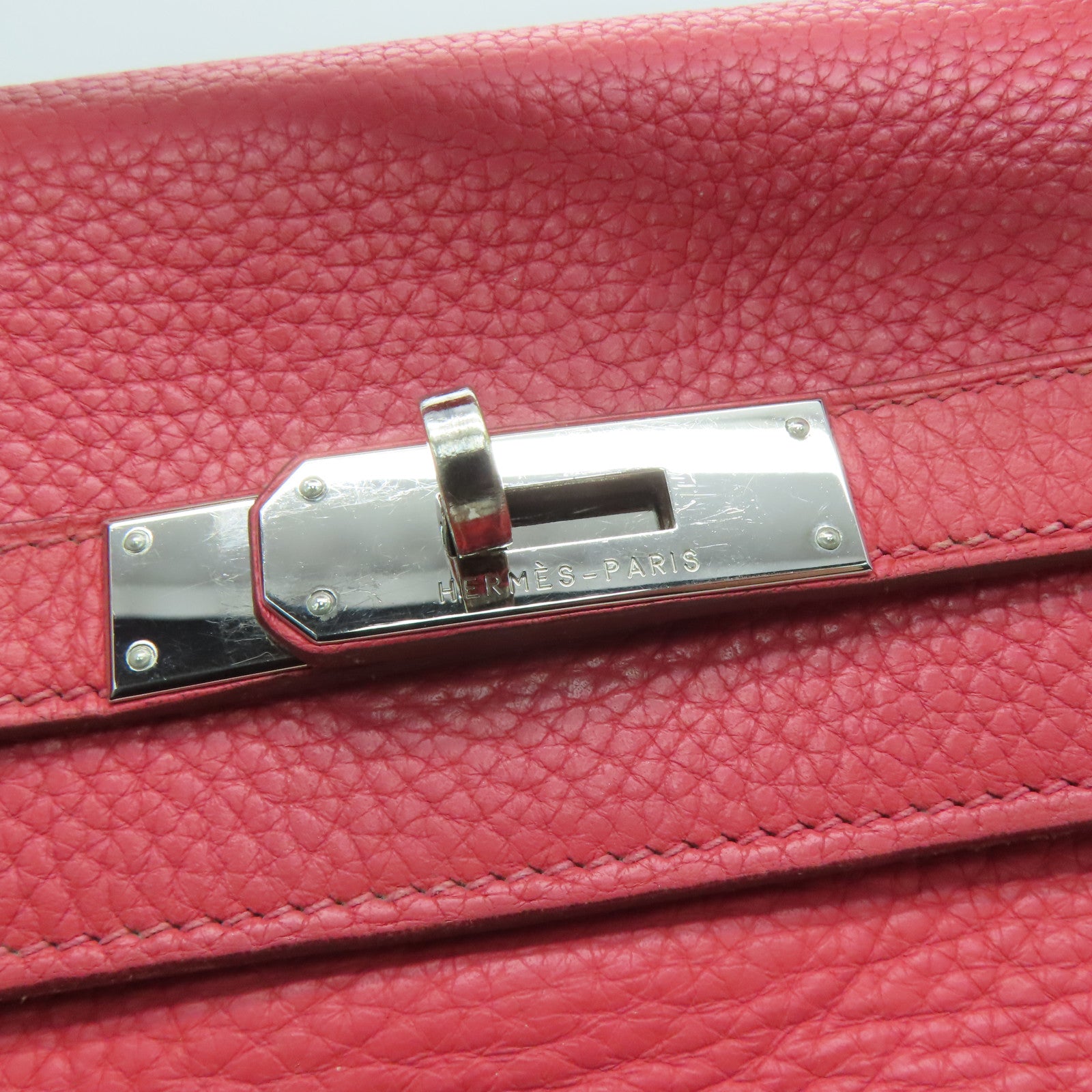 HERMES Clemence皮革Kelly 35銀扣手挽肩背兩用袋Bougainvillier/粉紅色