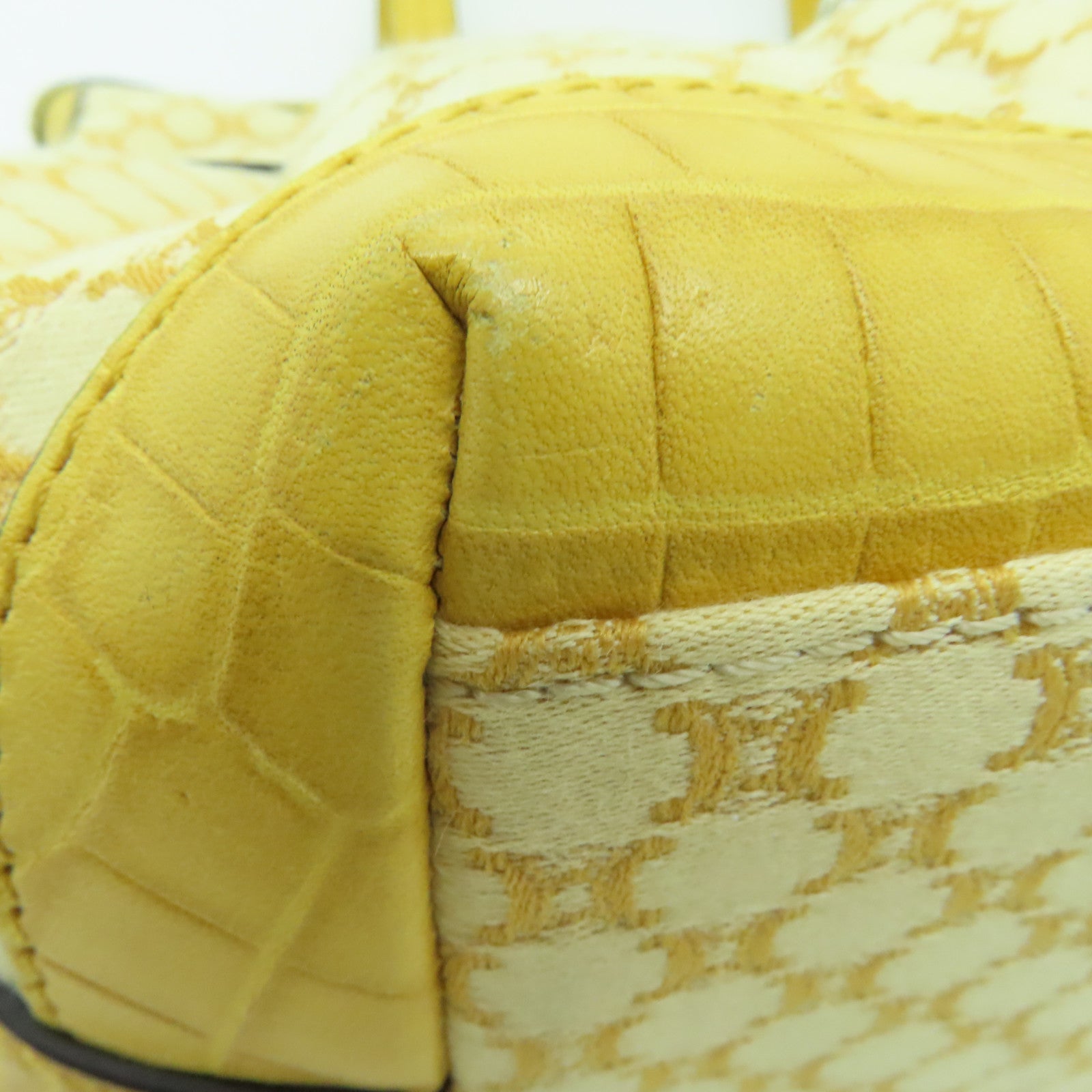 CELINE Canvas / Cowhide Leather Vintage Tote Bag Handle Bag / Shoulder Bag Yellow