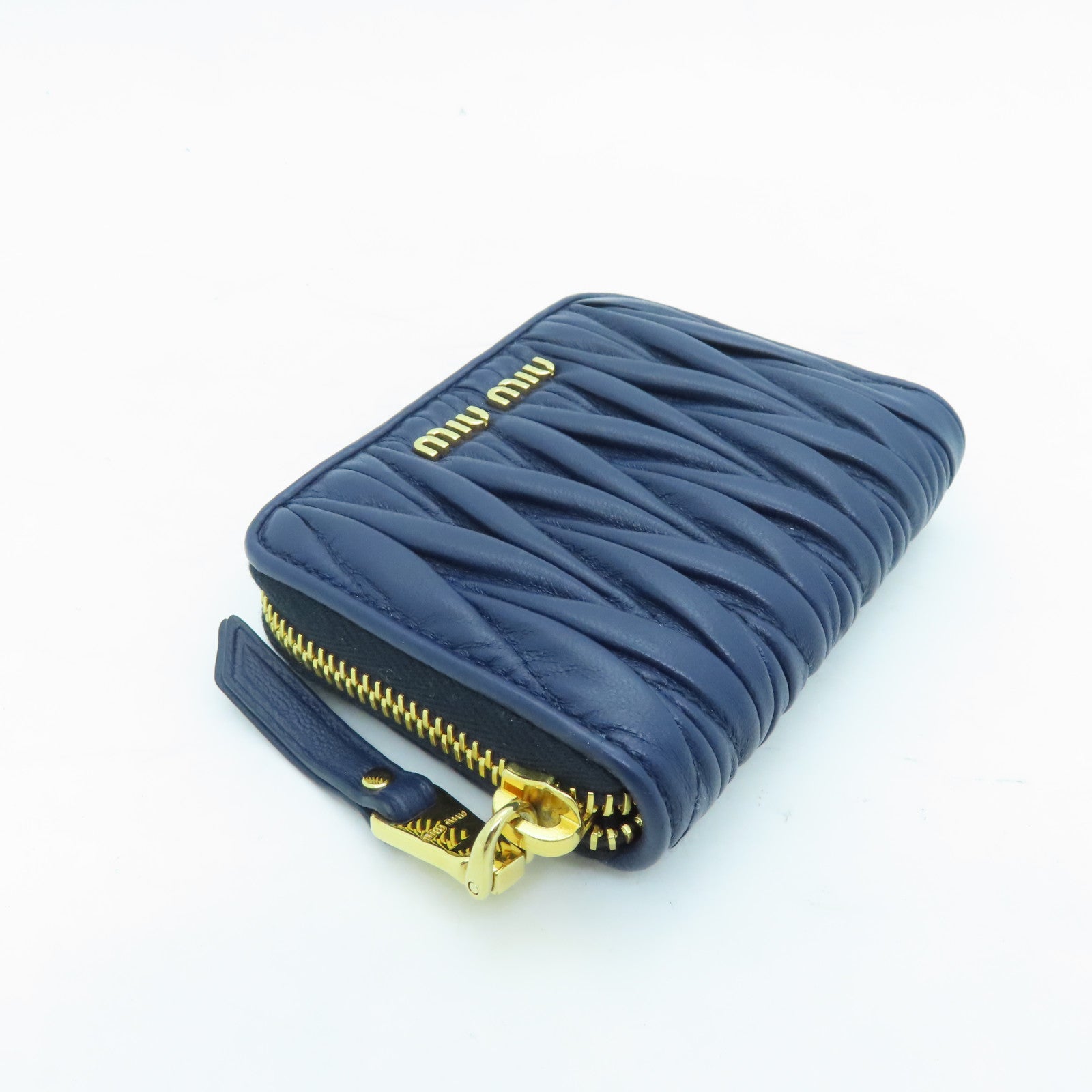 Miu Miu Sheepskin Leather Card Case Gold Buckle Green