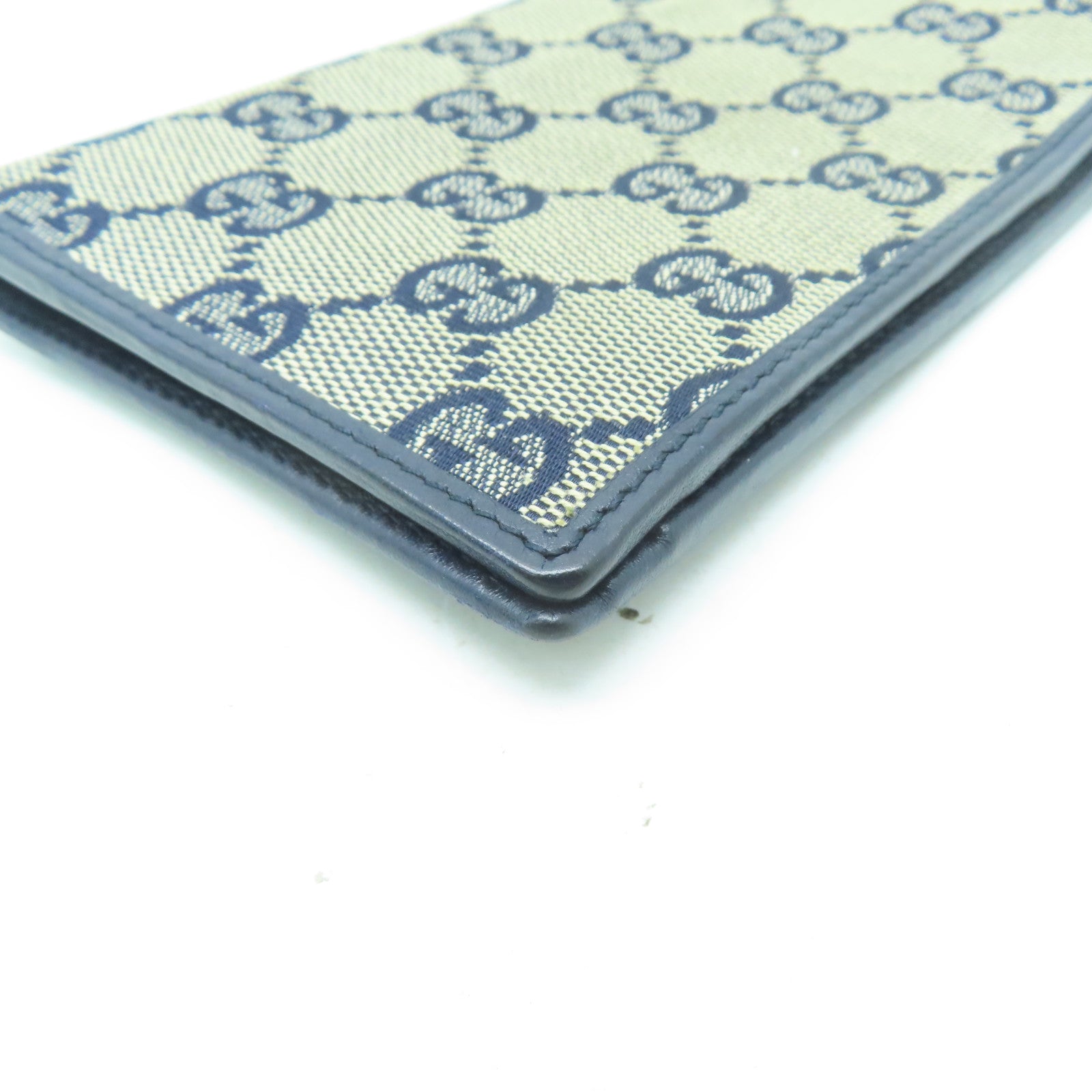 GUCCI 帆布/皮革Long Wallet銀扣長錢包深藍色