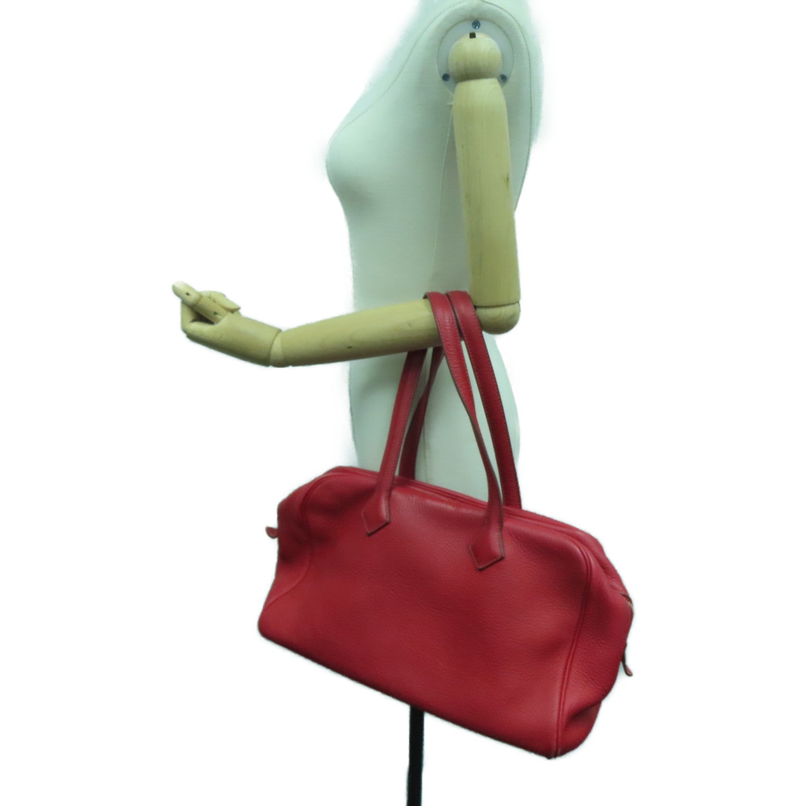 HERMES 【激减优惠】Clemence皮革Victoria银扣肩背袋Rouge Casaque/红色