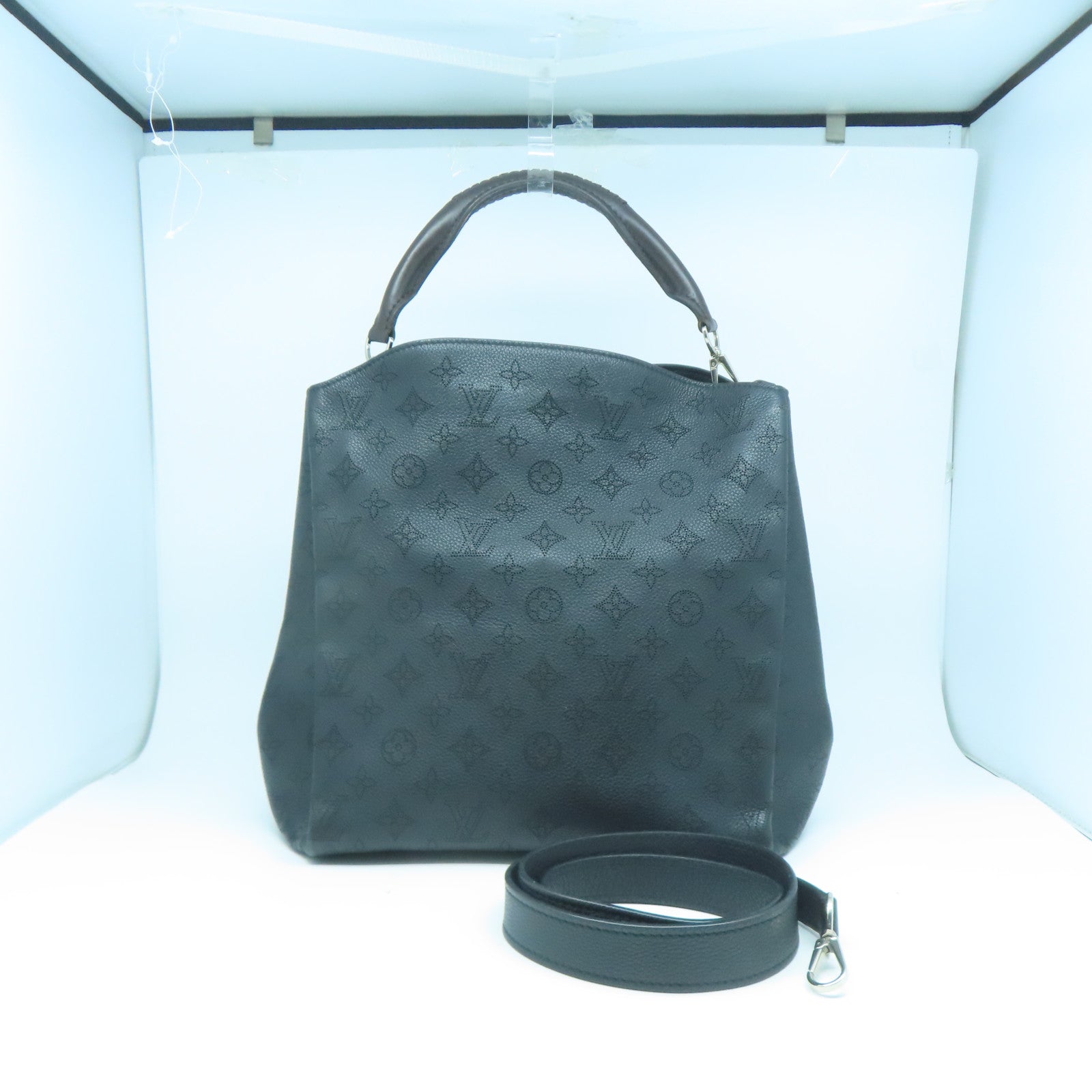 LOUIS VUITTON Monogram Mahina Babylone銀扣手挽肩背兩用袋黑色