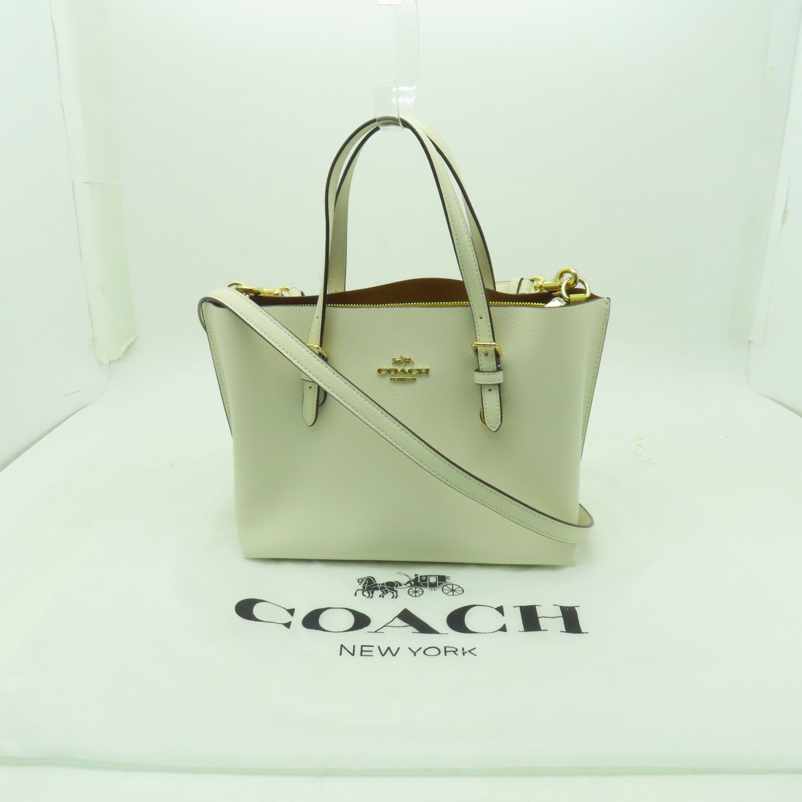 COACH 牛皮皮革2 Way Shoulder金扣手挽肩背兩用袋白色