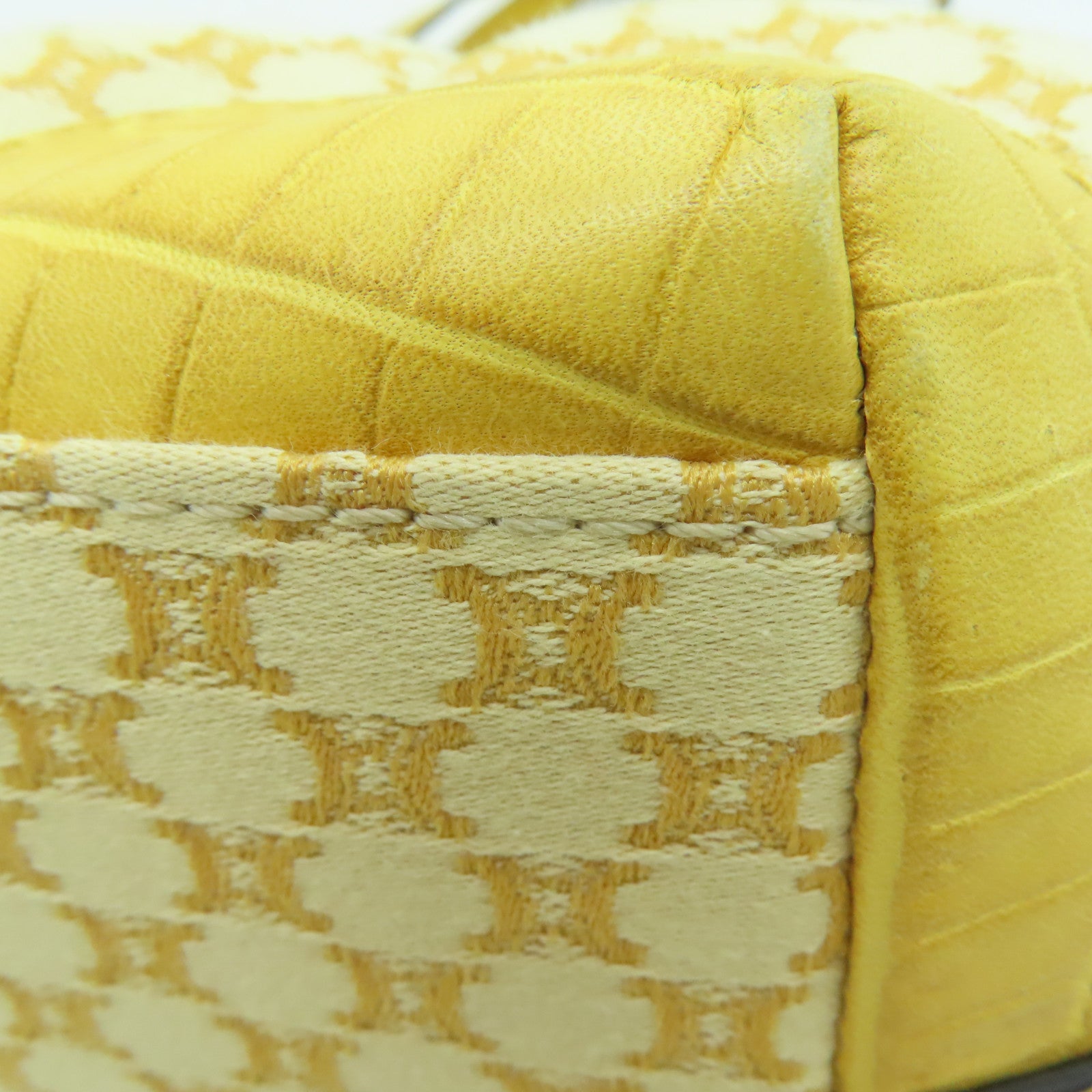 CELINE Canvas / Cowhide Leather Vintage Tote Bag Handle Bag / Shoulder Bag Yellow