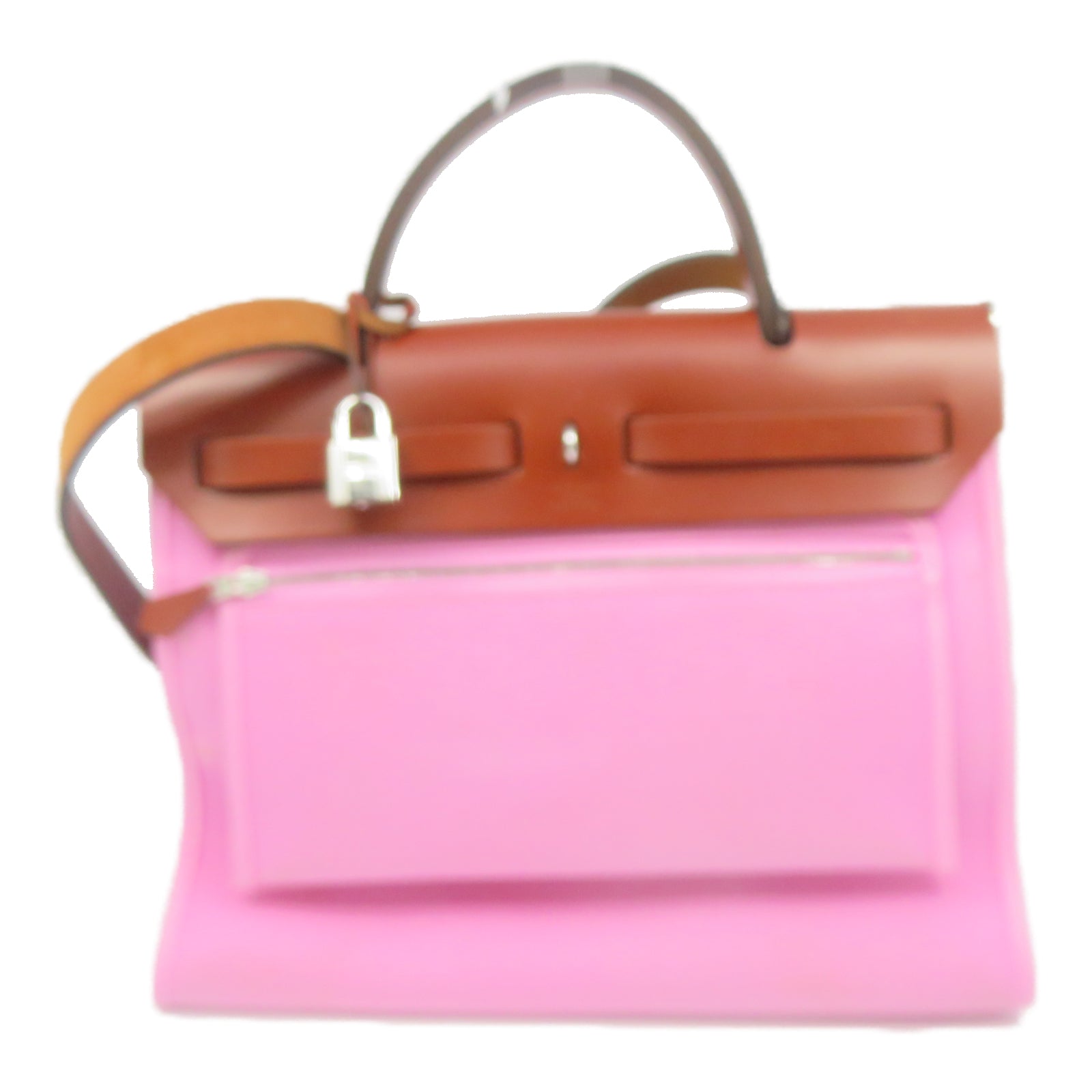 HERMES 【激减优惠】帆布Herbag 31银扣手挽肩背两用袋粉红色/棕色