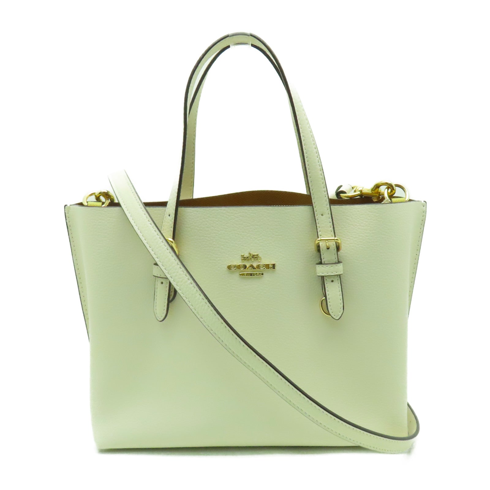 COACH 牛皮皮革2 Way Shoulder金扣手挽肩背兩用袋白色