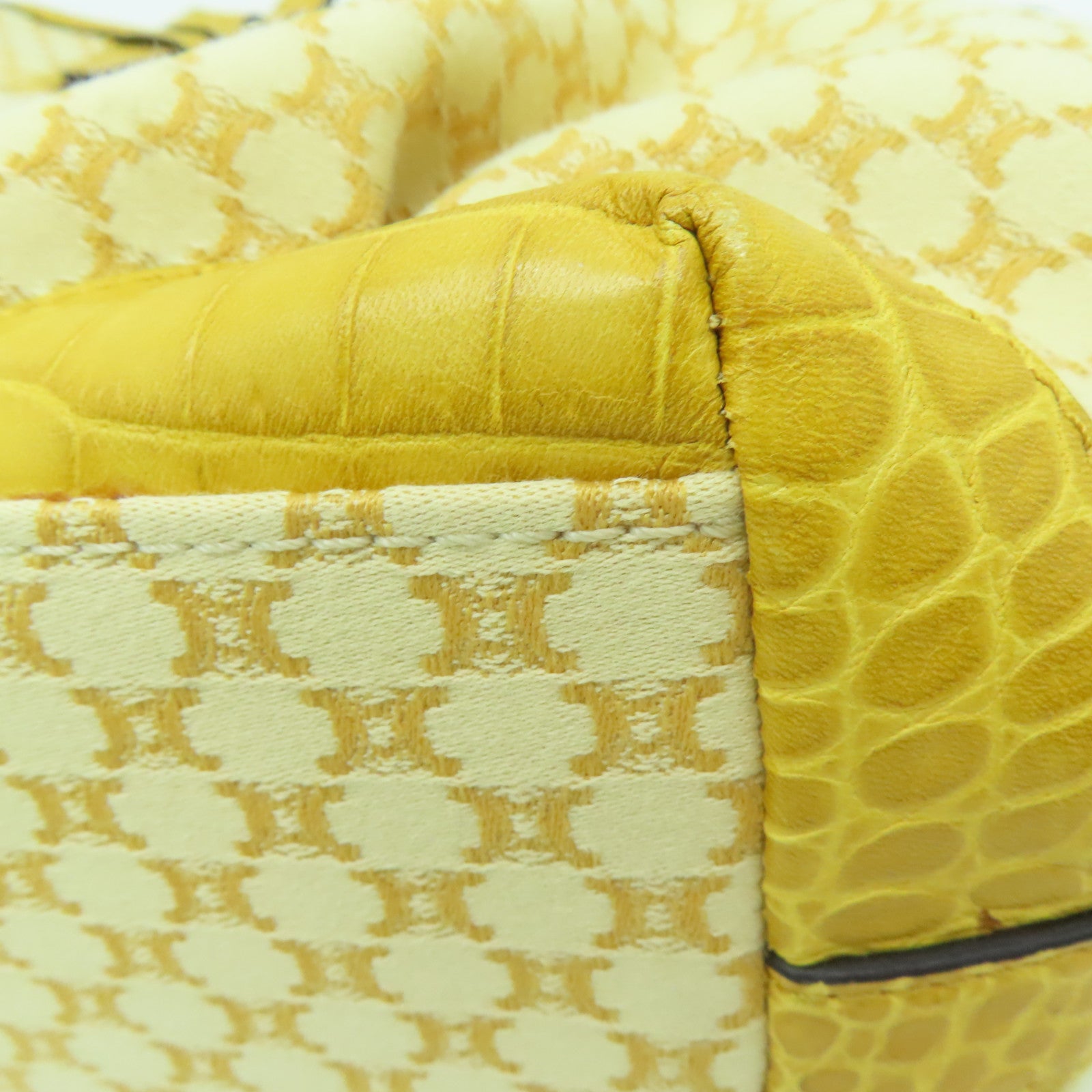 CELINE Canvas / Cowhide Leather Vintage Tote Bag Handle Bag / Shoulder Bag Yellow