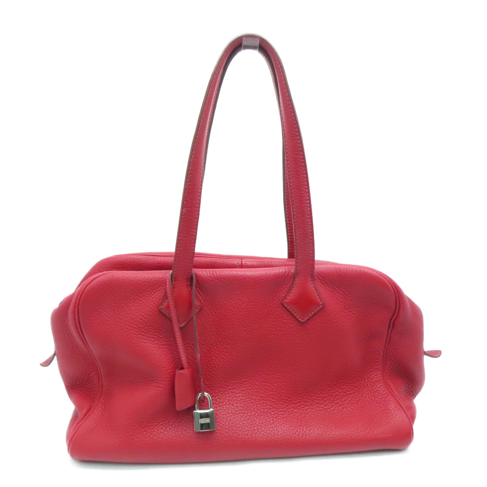 HERMES 【激减优惠】Clemence皮革Victoria银扣肩背袋Rouge Casaque/红色