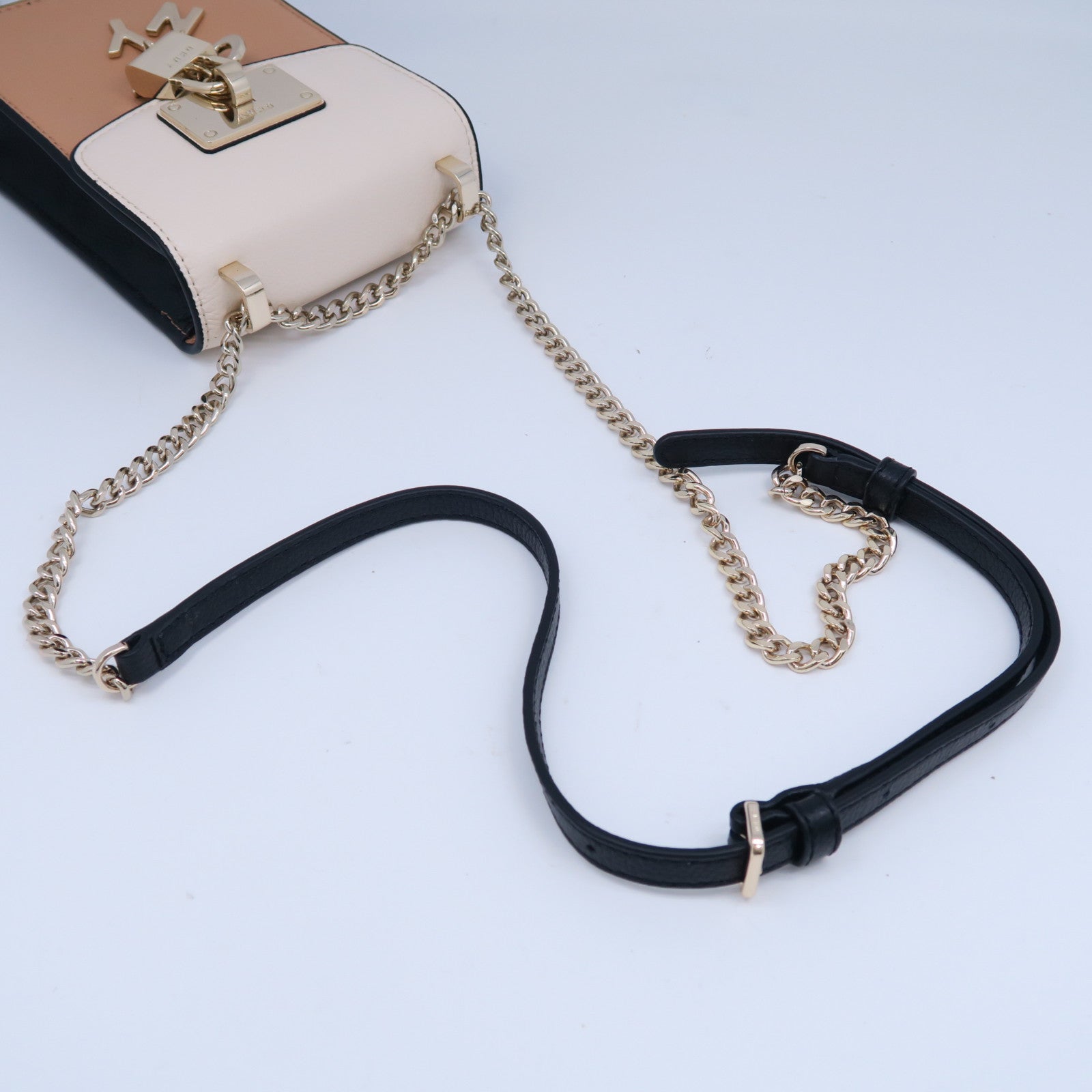 DKNY 牛皮皮革Shoulder Bag金扣鏈帶肩背袋米色/啡色/黑色