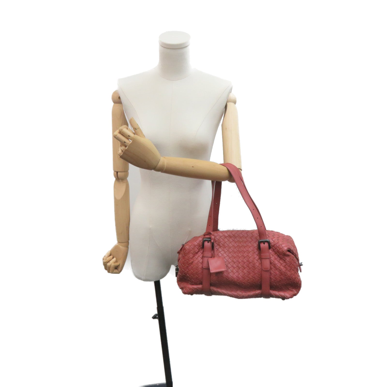 BOTTEGA VENETA 【激減優惠】織紋皮革Shoulder Bag肩背袋啡紅色