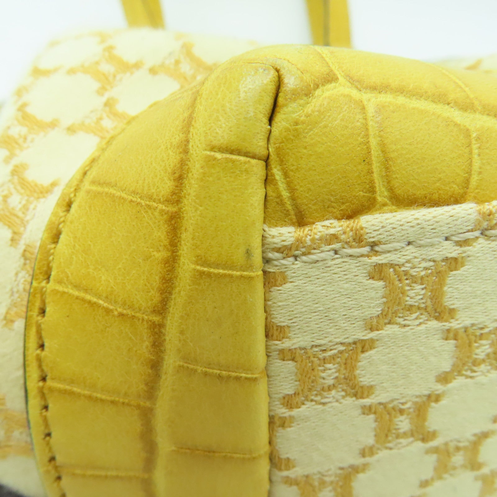 CELINE Canvas / Cowhide Leather Vintage Tote Bag Handle Bag / Shoulder Bag Yellow