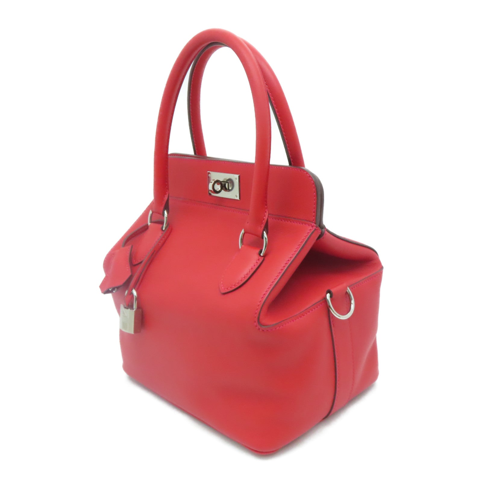 HERMES Swift皮革ToolBox 20銀扣手挽肩背兩用袋Rouge Pivoine/紅色