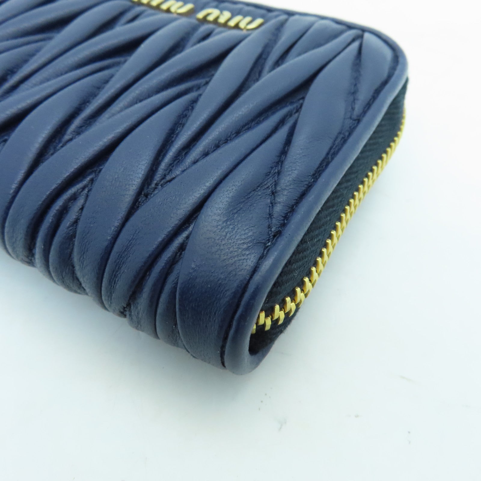 Miu Miu Sheepskin Leather Card Case Gold Buckle Green