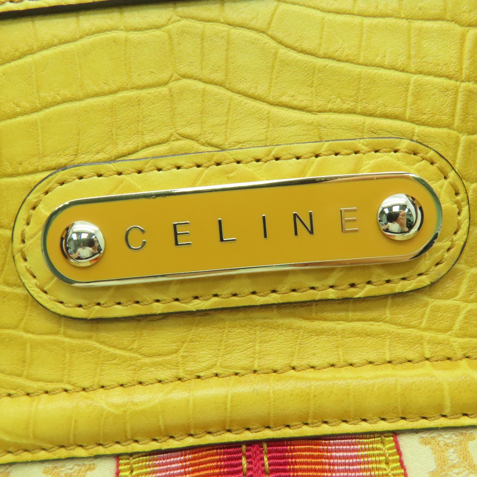 CELINE Canvas / Cowhide Leather Vintage Tote Bag Handle Bag / Shoulder Bag Yellow