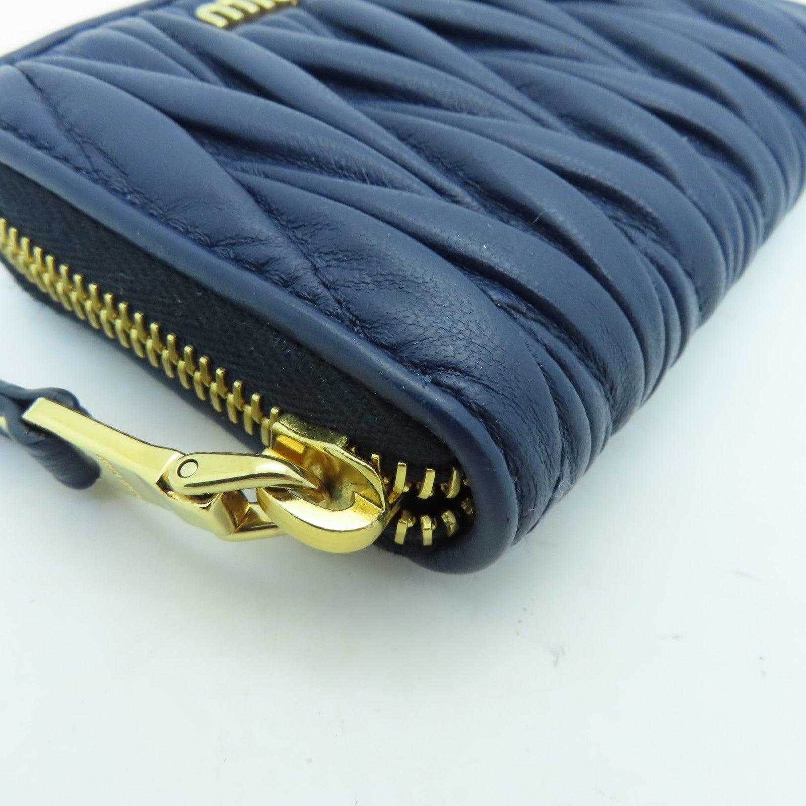 Miu Miu Sheepskin Leather Card Case Gold Buckle Green