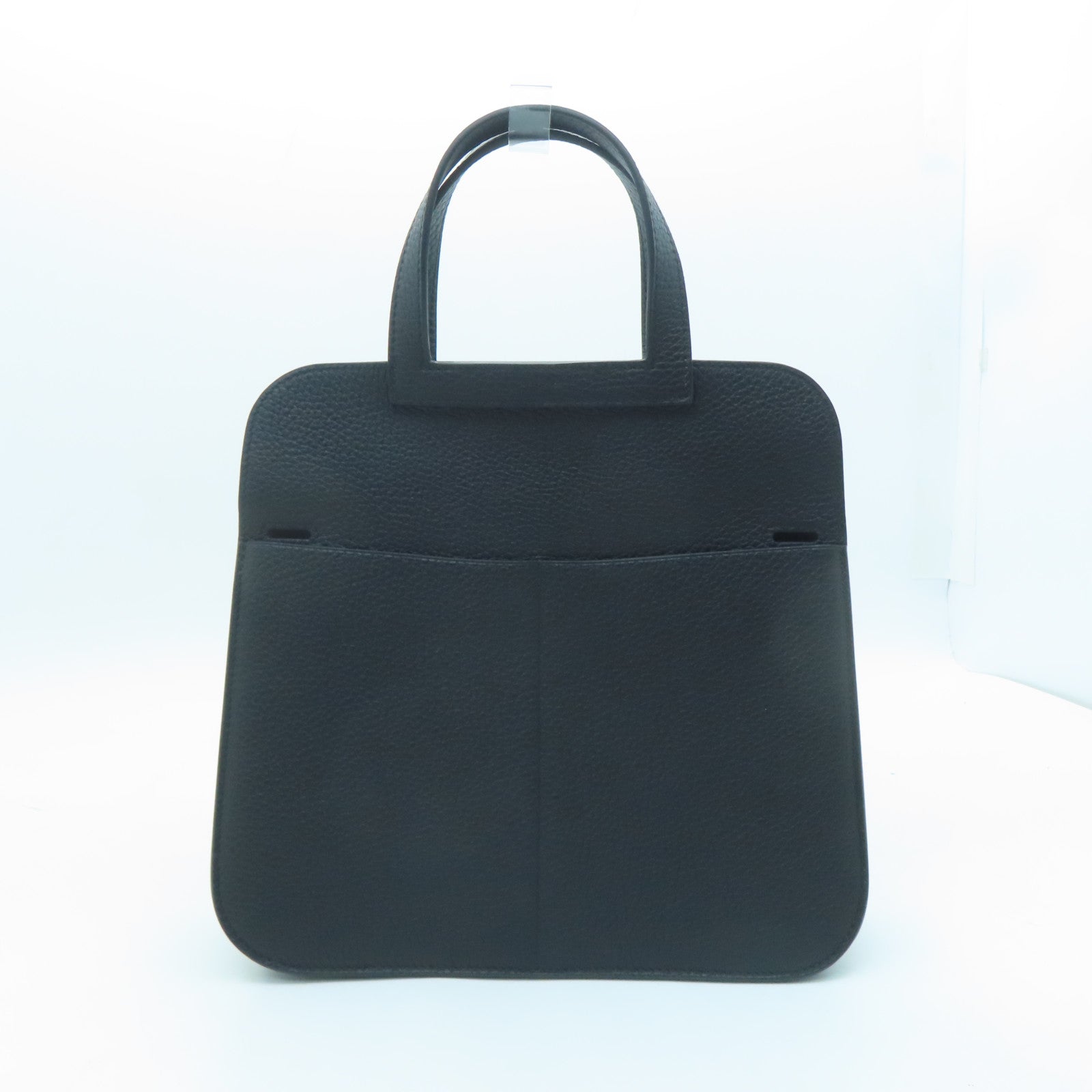 HERMES Clemence Leather Halzan 25 Gold Buckle Handle Shoulder Bag Black