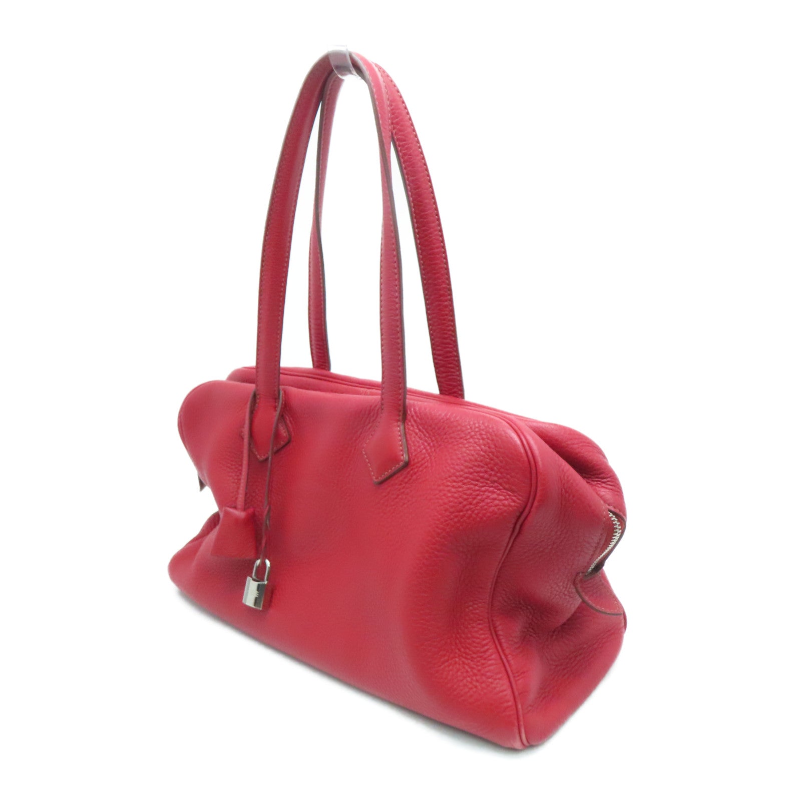 HERMES 【激减优惠】Clemence皮革Victoria银扣肩背袋Rouge Casaque/红色