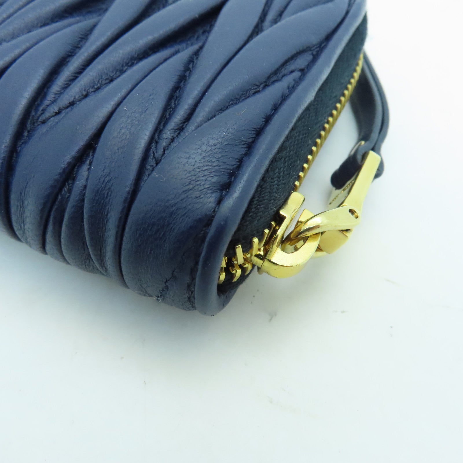 Miu Miu Sheepskin Leather Card Case Gold Buckle Green