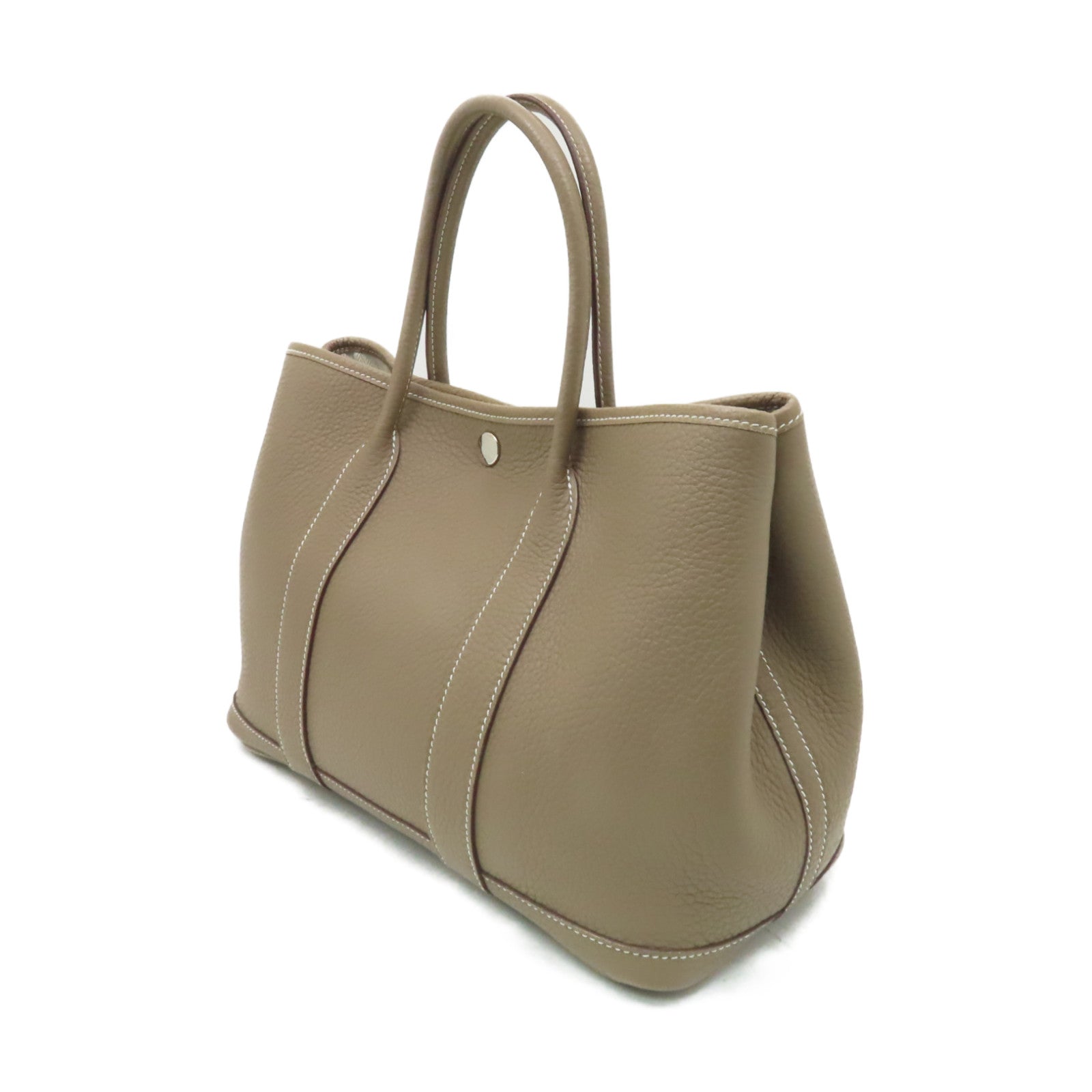 HERMES Clemence皮革Garden Party TPM銀扣手挽袋米色