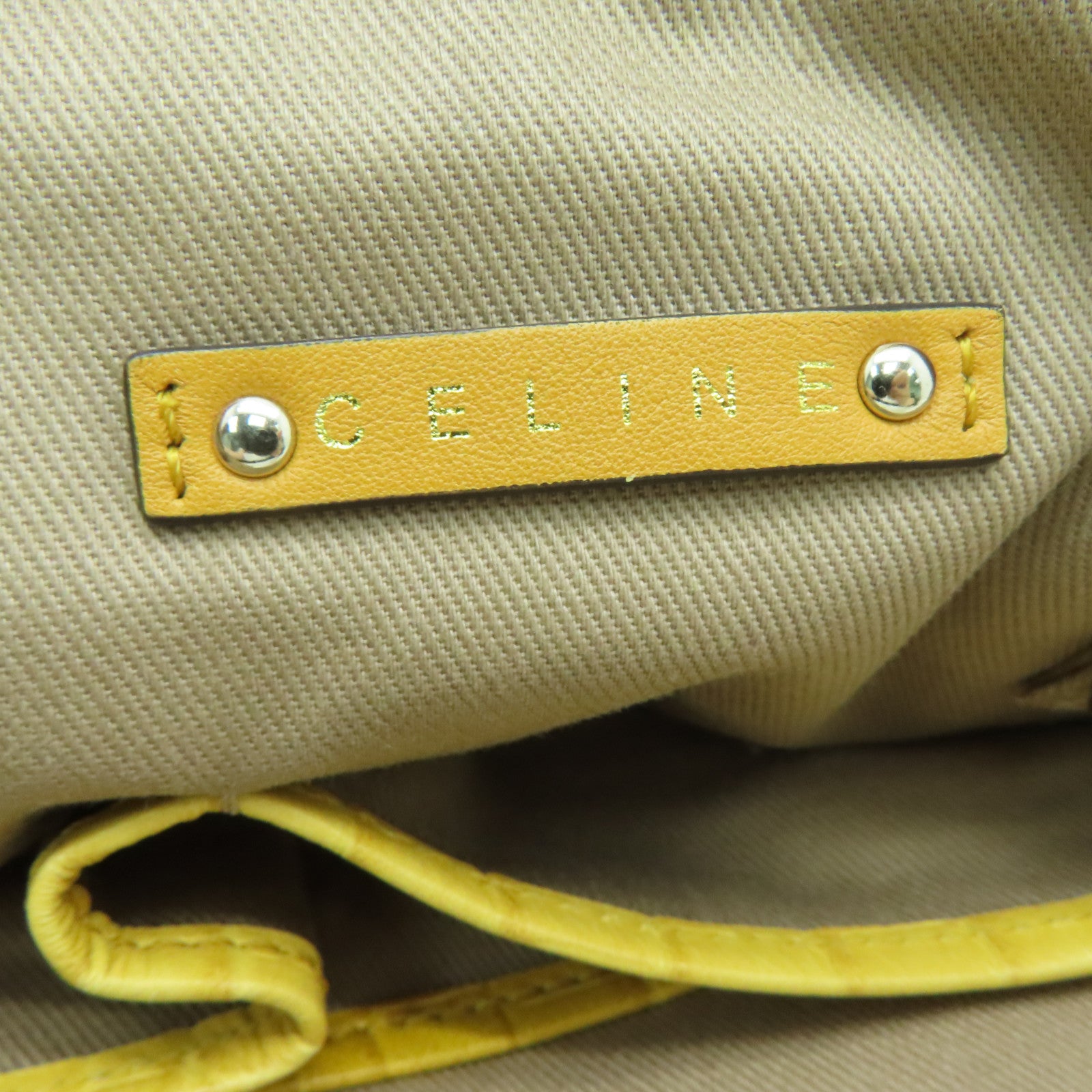 CELINE Canvas / Cowhide Leather Vintage Tote Bag Handle Bag / Shoulder Bag Yellow
