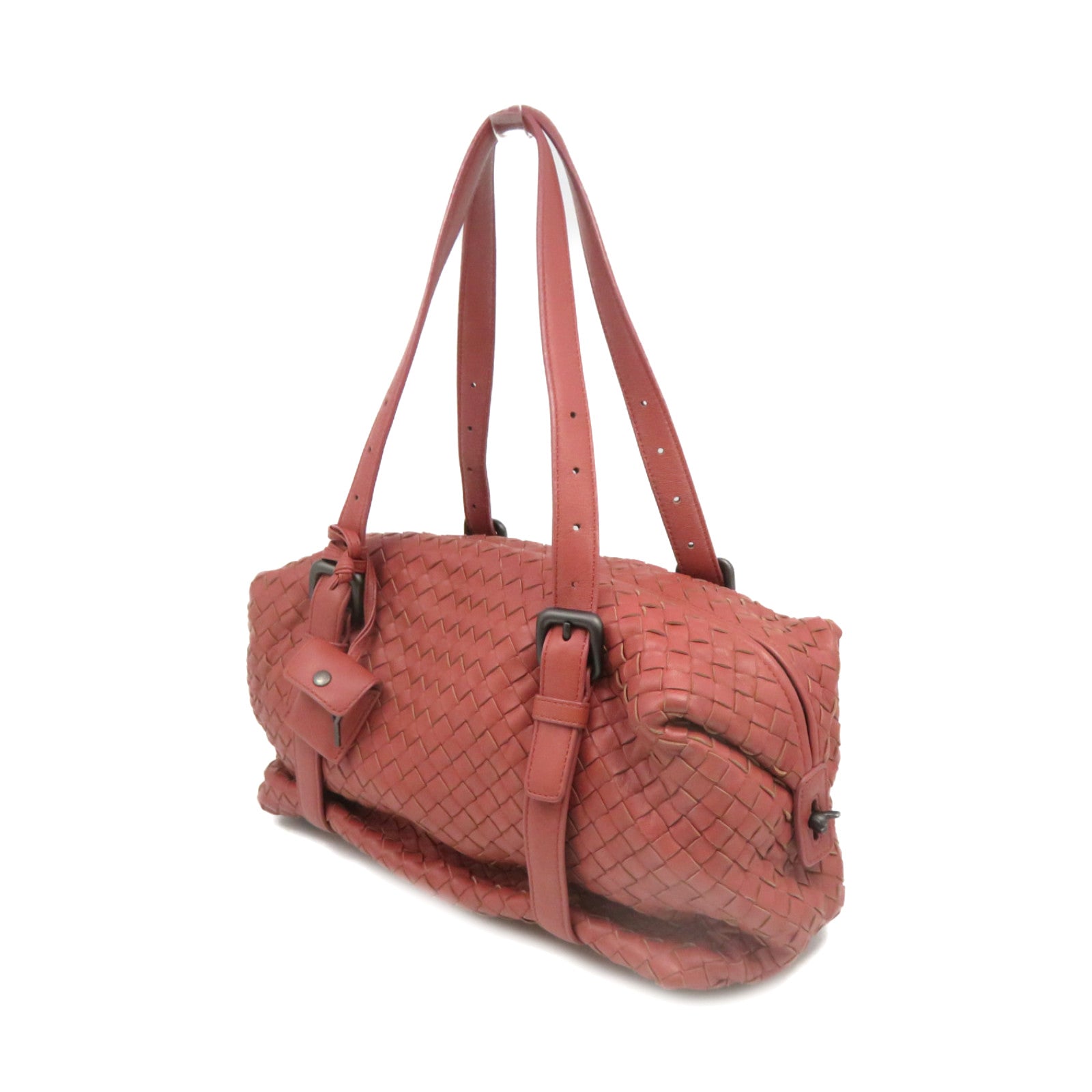 BOTTEGA VENETA 【激減優惠】織紋皮革Shoulder Bag肩背袋啡紅色
